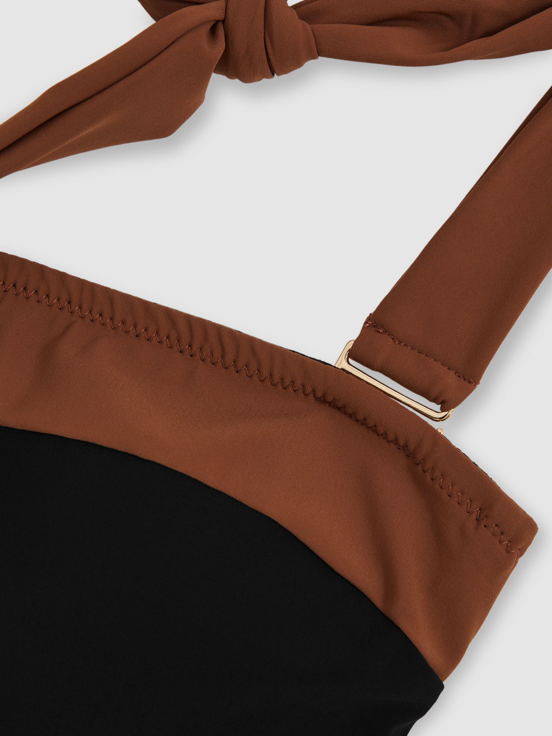 Contrast-Trim Bandeau Bikini Top in Black/Tan