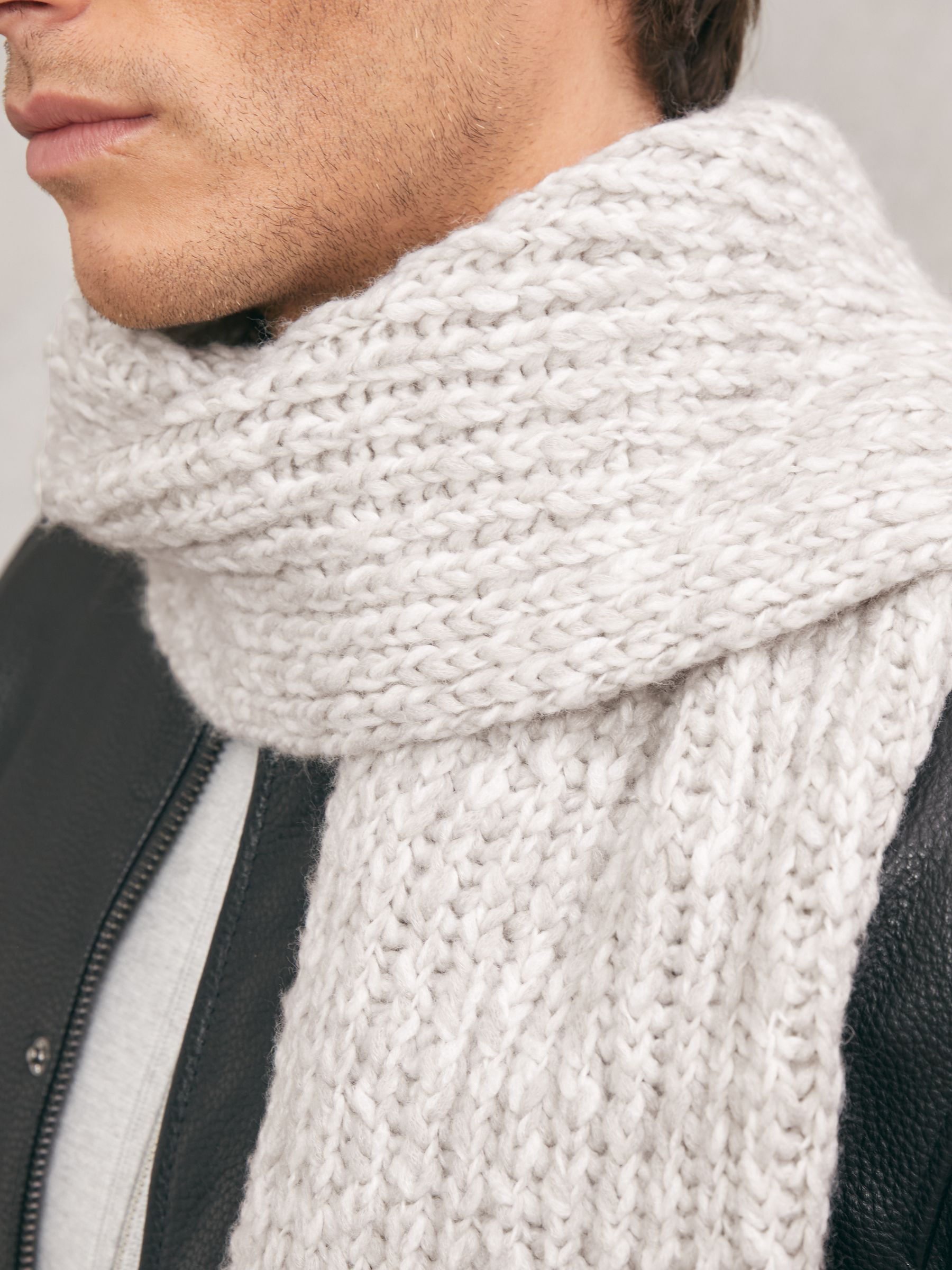 Rib-Knit Marl Scarf with Wool in Grey Marl