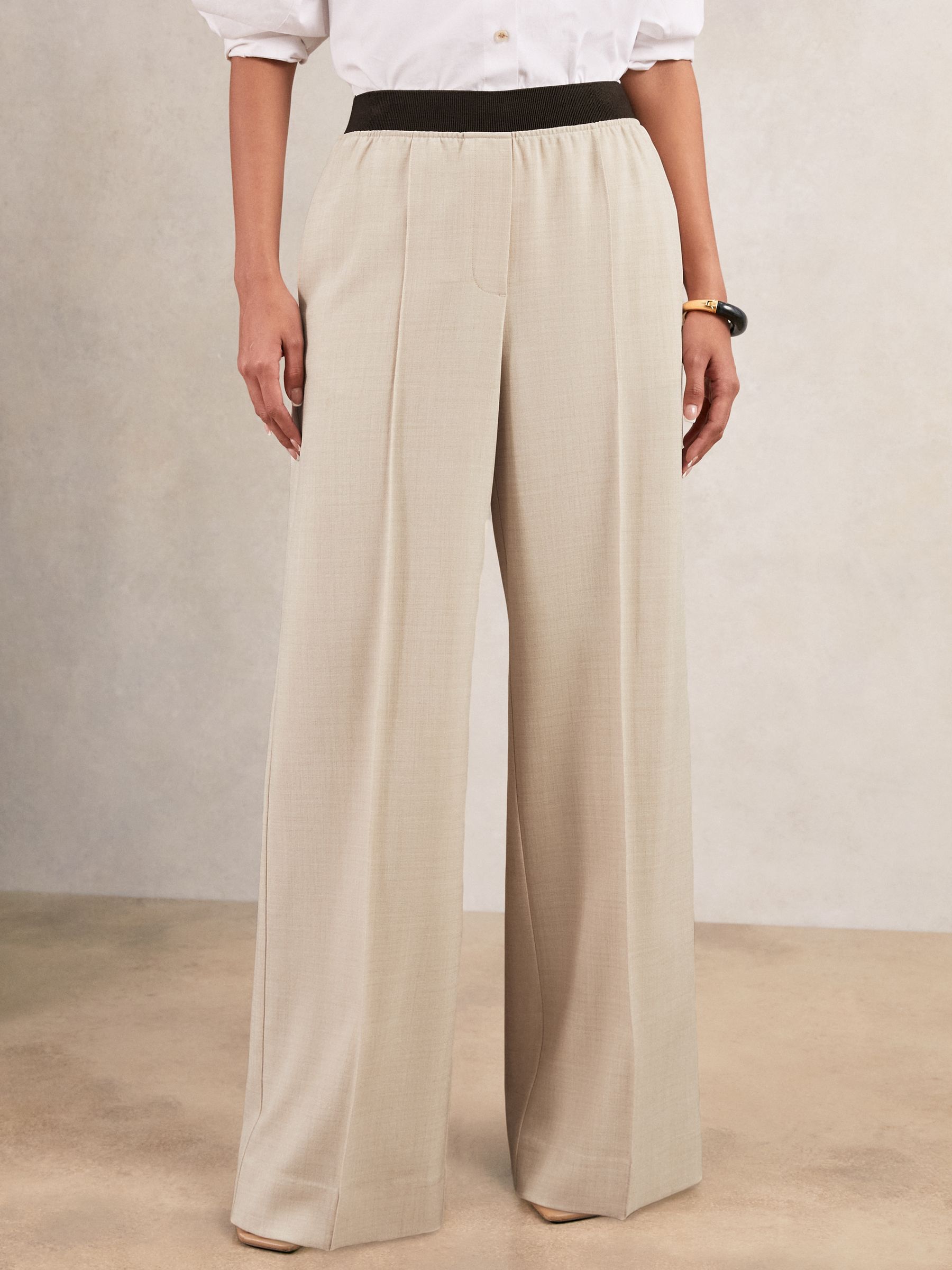 Petite Wide-Leg Elasticated-Waist Trousers in Neutral