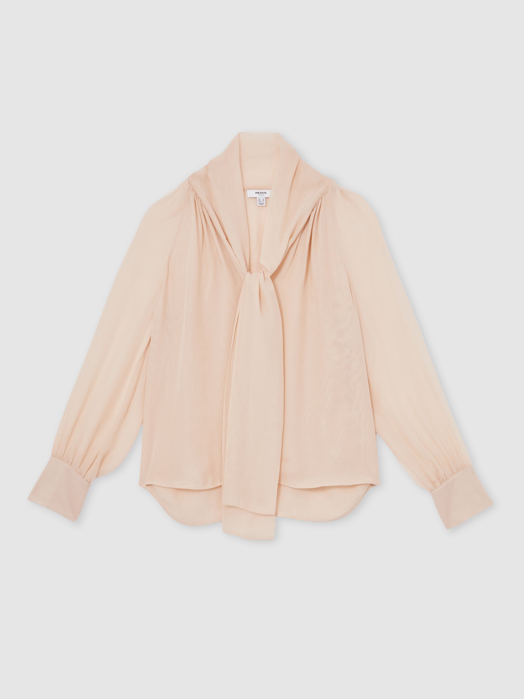 Silk-Blend Chiffon Tie-Neck Blouse in Pale Pink