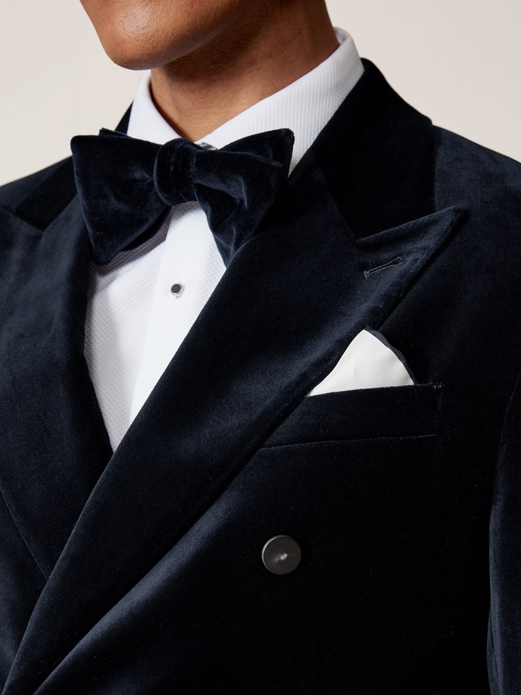 Double-Breasted Velvet Blazer Slim-Fit in Navy