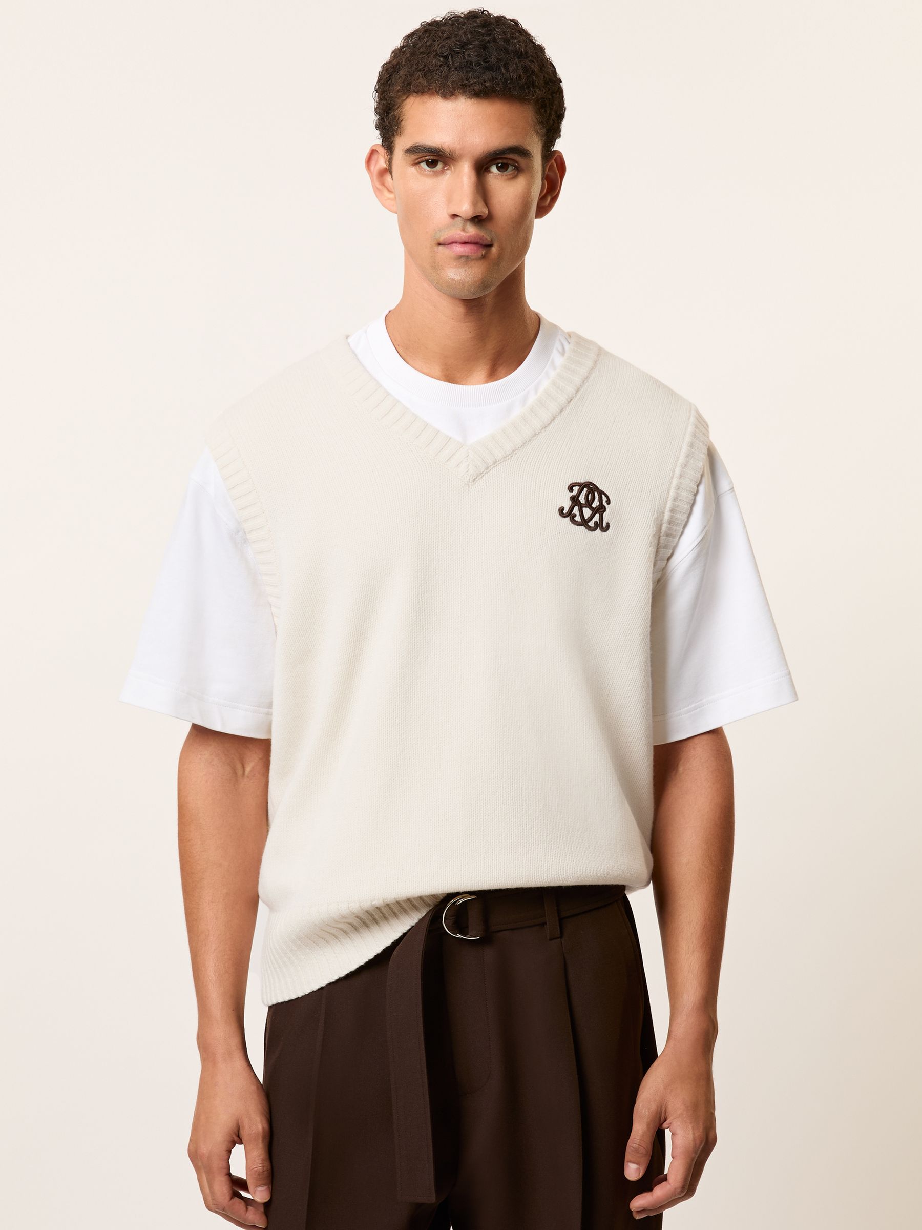 Monogram Embroidered Relaxed Wool Vest in Black