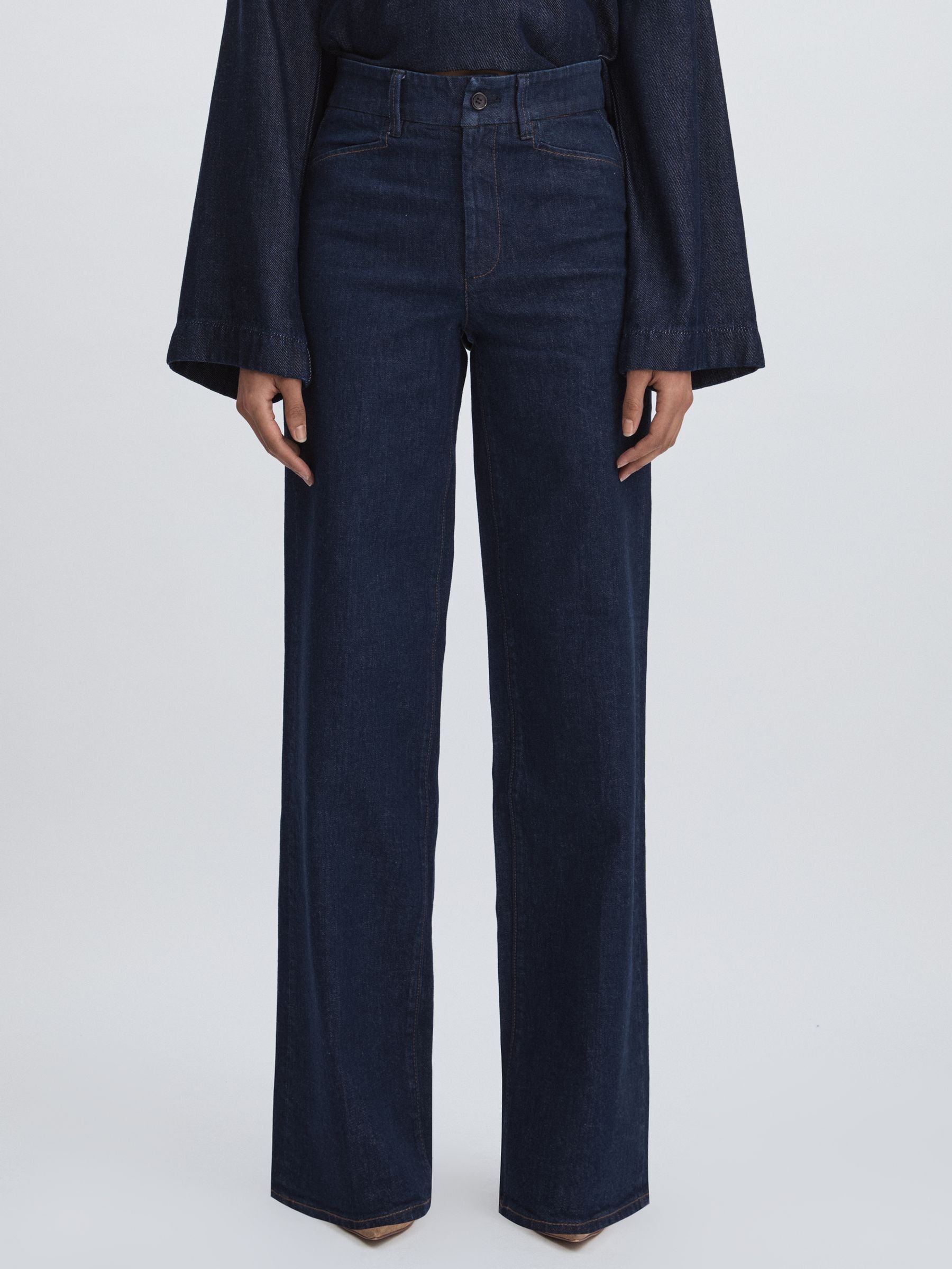 Paige High Rise Wide Leg Jeans in Edinburgh Dark Blue