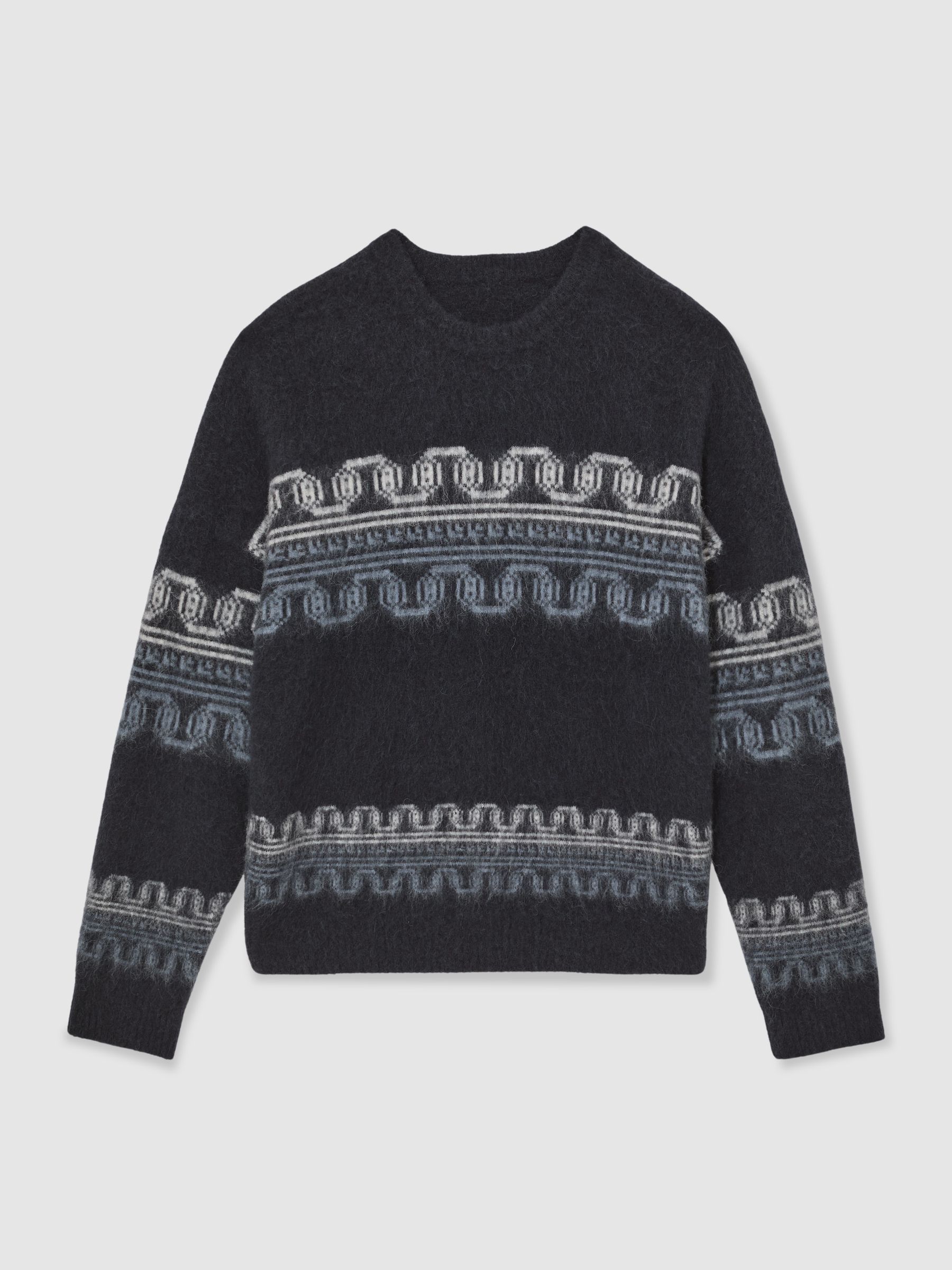 Wool-Alpaca Blend Fair Isle Jumper in Navy