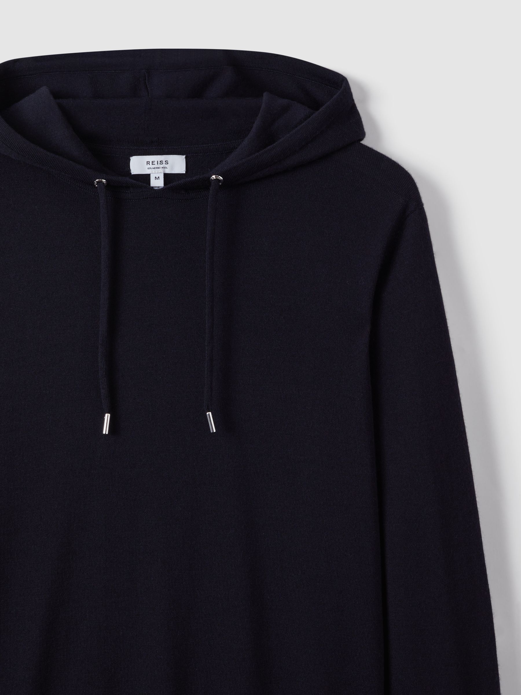 Merino Wool Drawstring Hoodie in Navy