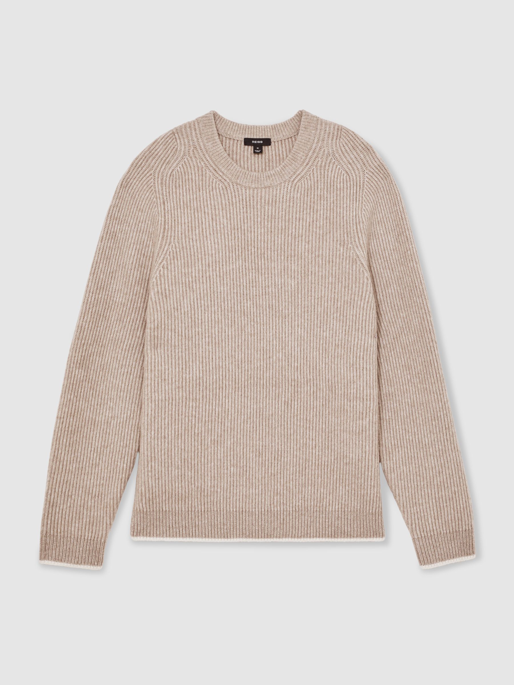 Brushed Rib-Knit Crew-Neck Jumper with Wool in Oatmeal Brown