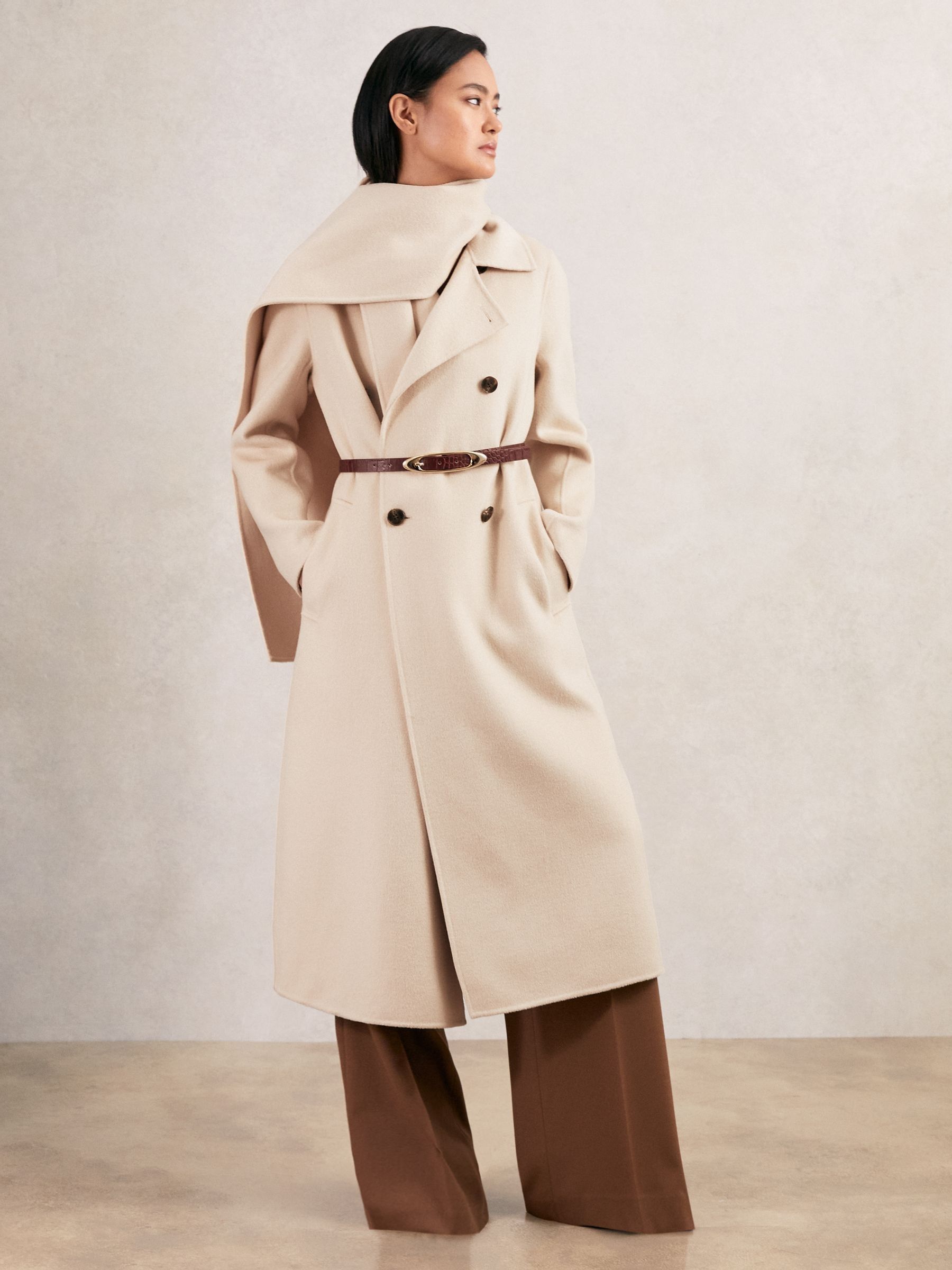 Petite Wool-Blend Scarf Blindseam Coat in Cream