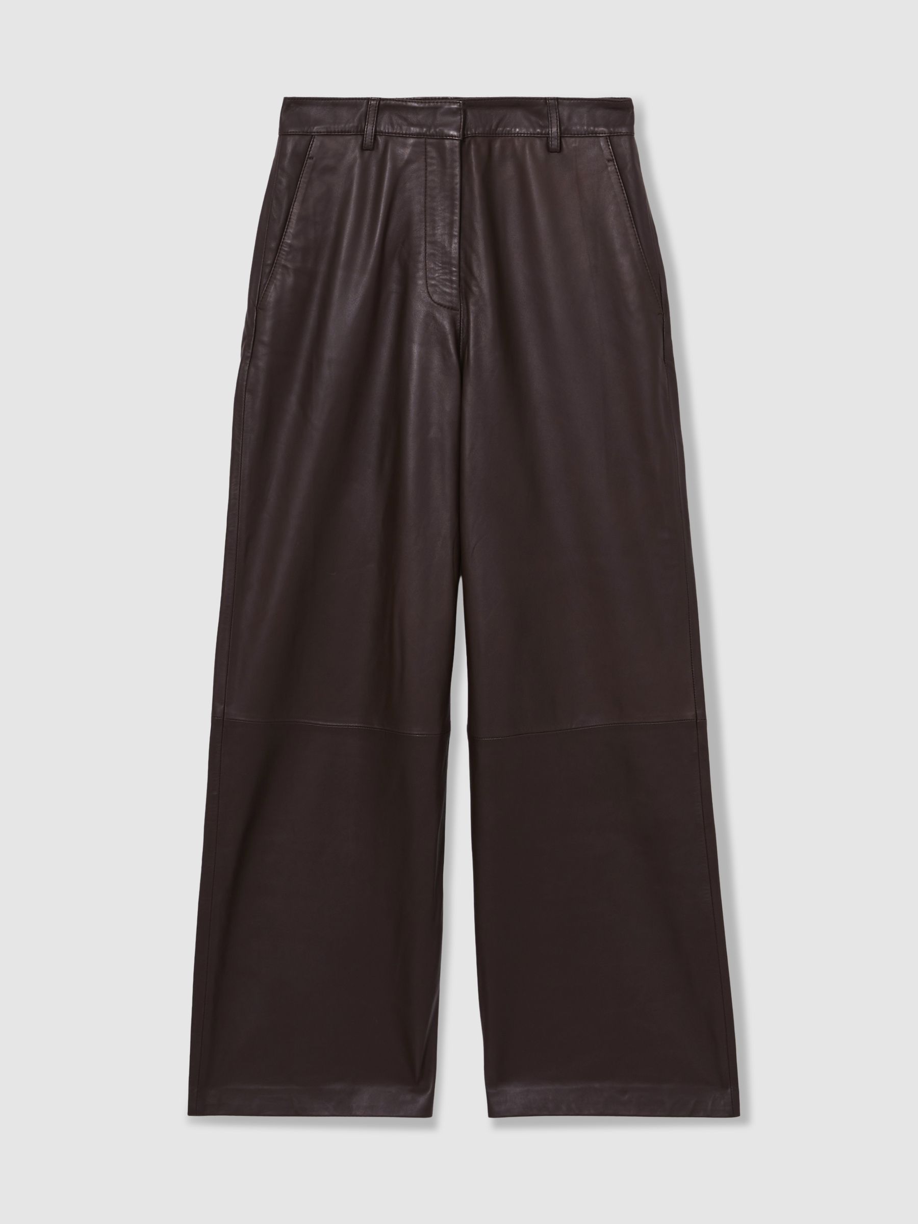 Petite Leather Wide Leg Trousers in Chocolate