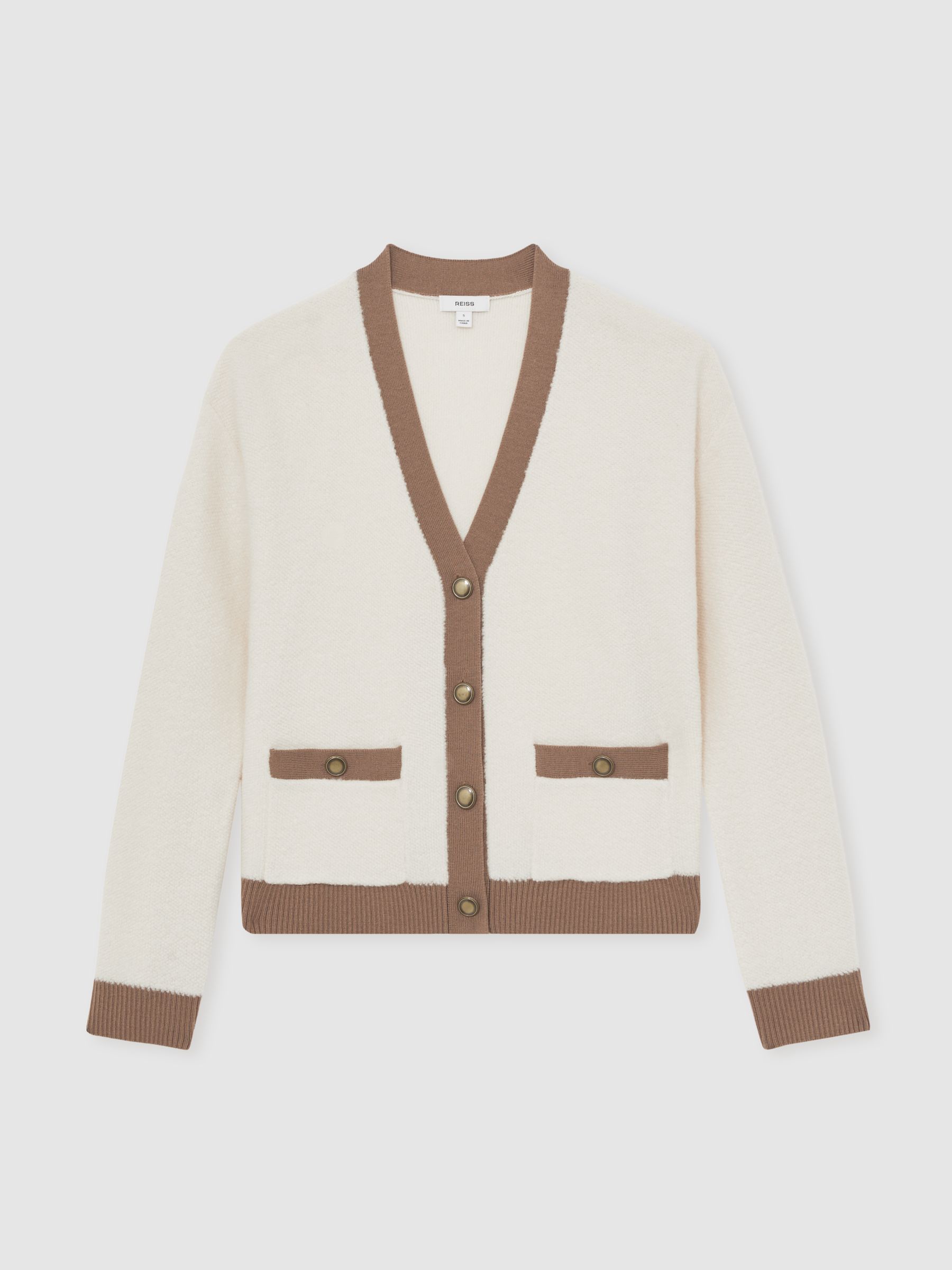Wool Colourblock Cardigan in Cream/Neutral