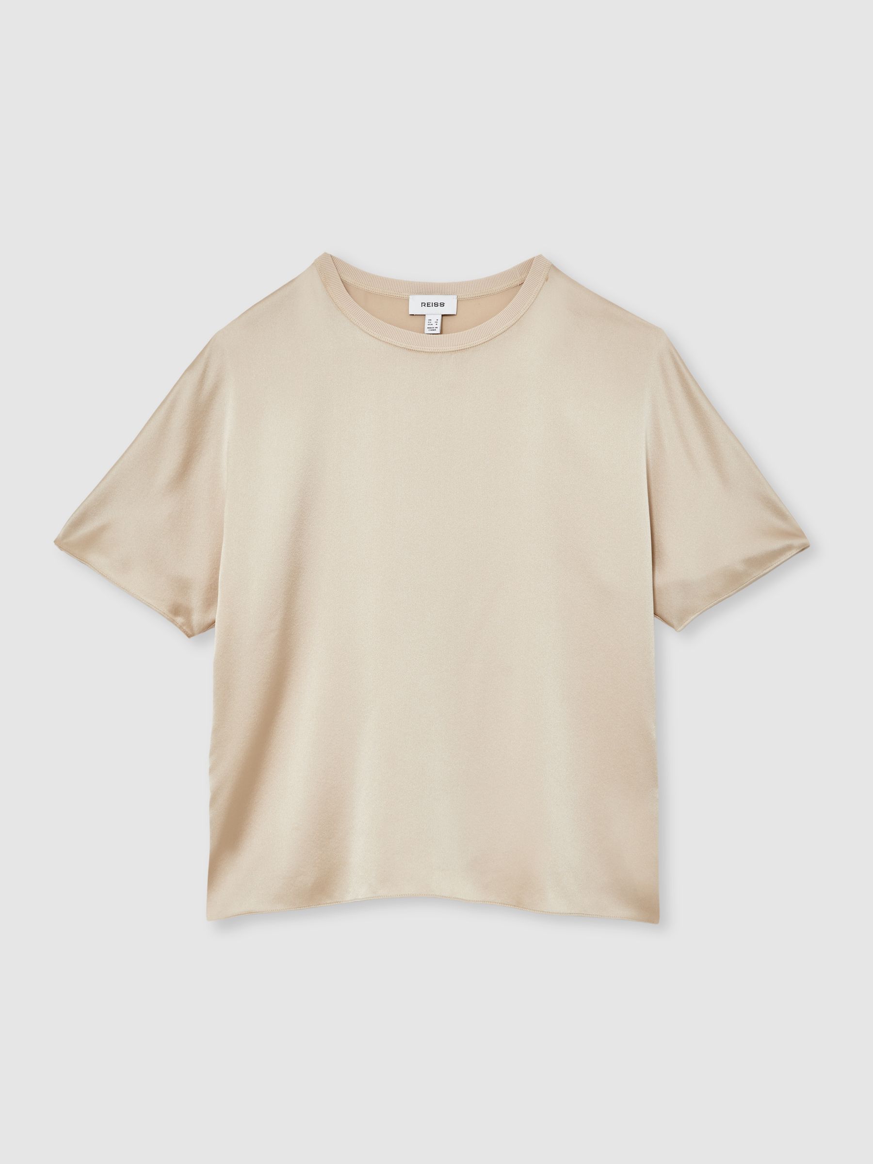 Silk Short-Sleeve Top in Champagne Neutral