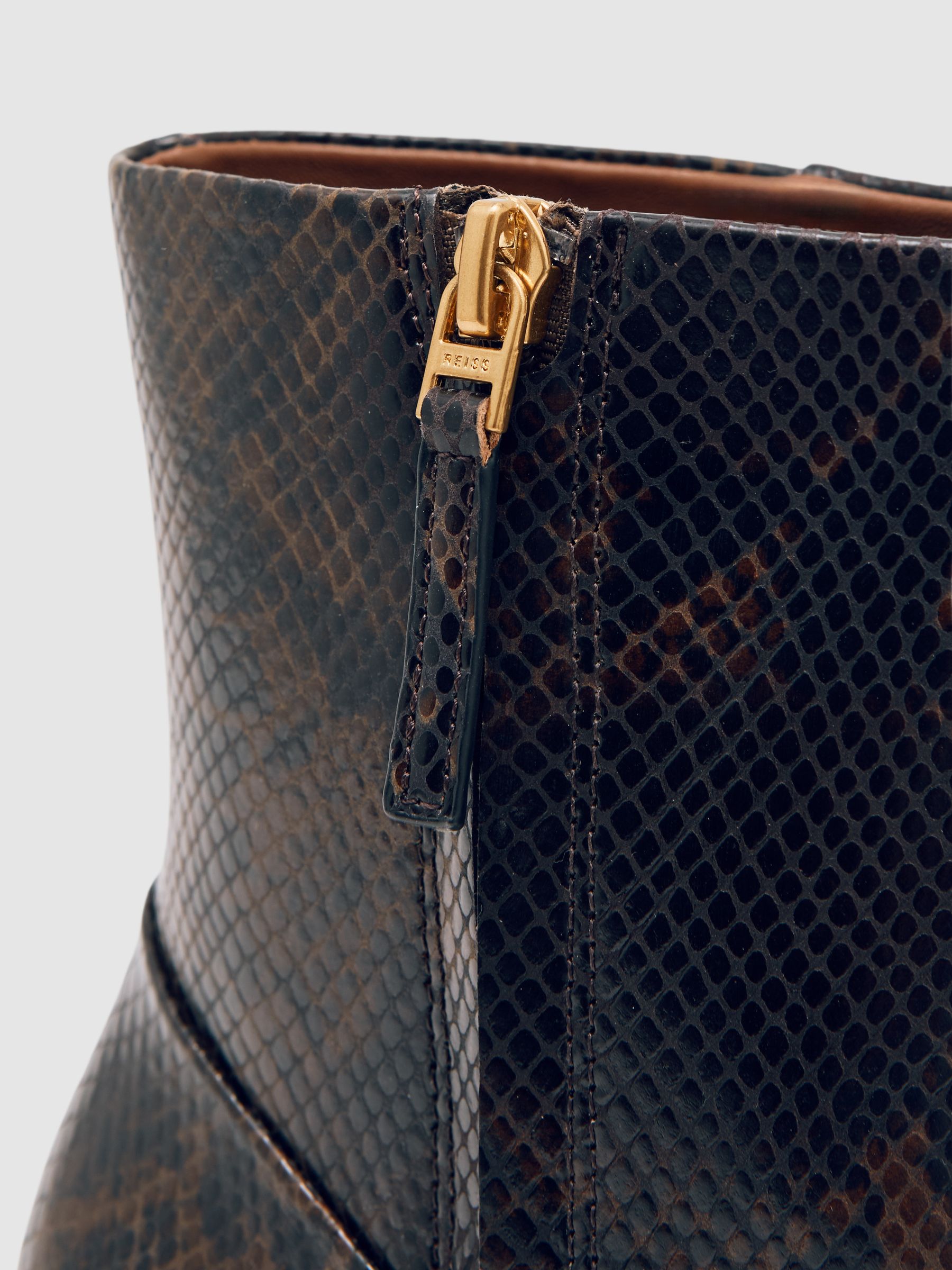 High Heeled Leather Ankle Boots in Snake