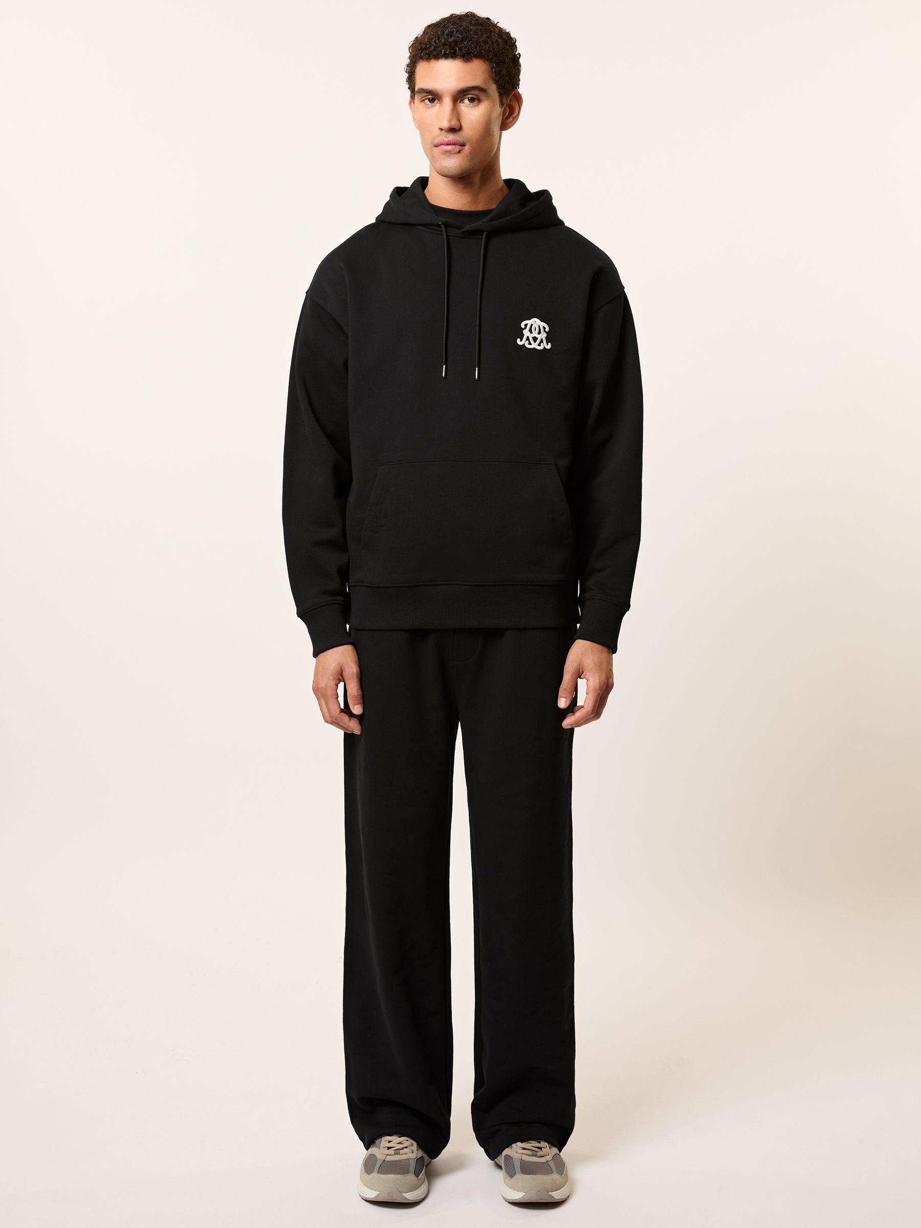 Monogram Cotton Oversized Hoodie in Black