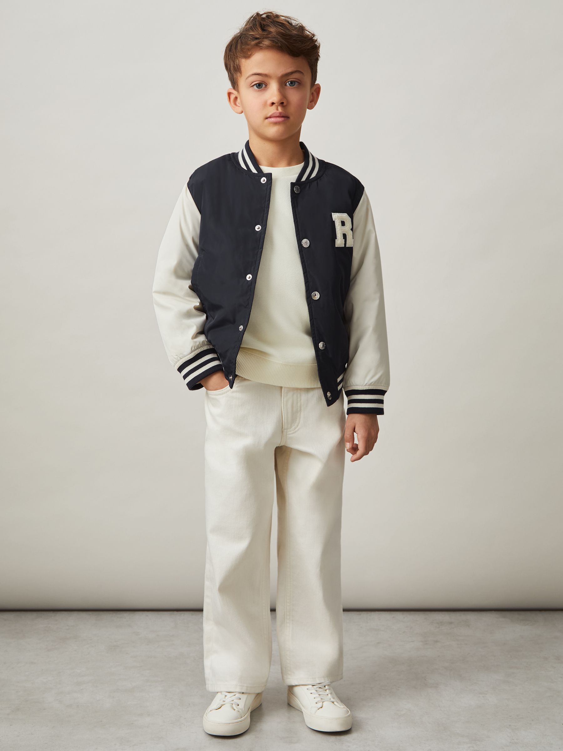 3-9 yrs Colour-Block Varsity Bomber Jacket in Mink Brown/Off White