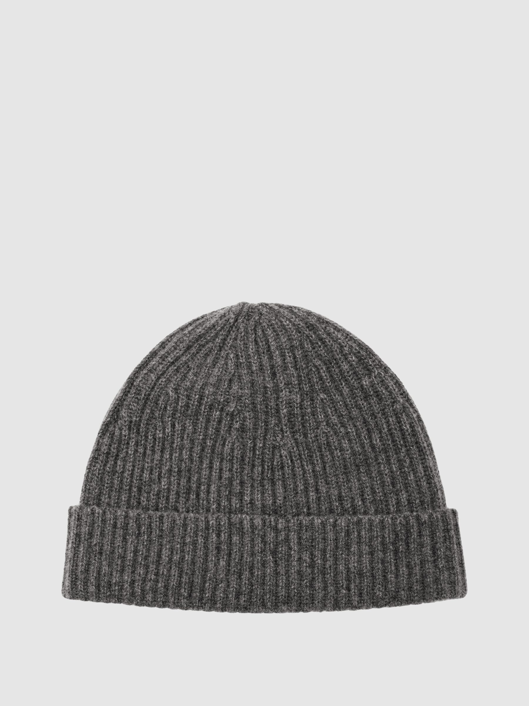 Atelier 100% Cashmere Rib-Knit Beanie in Mid Grey