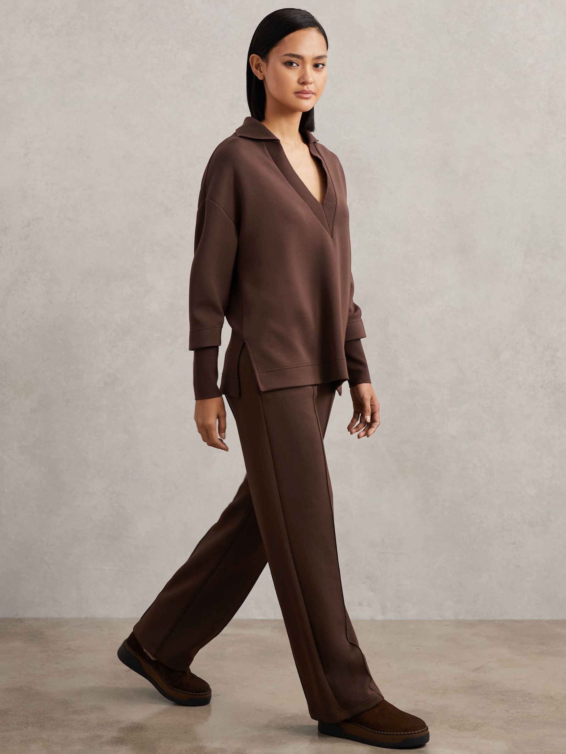 Suede Faux Fur-Trim Ankle Boots in Chocolate