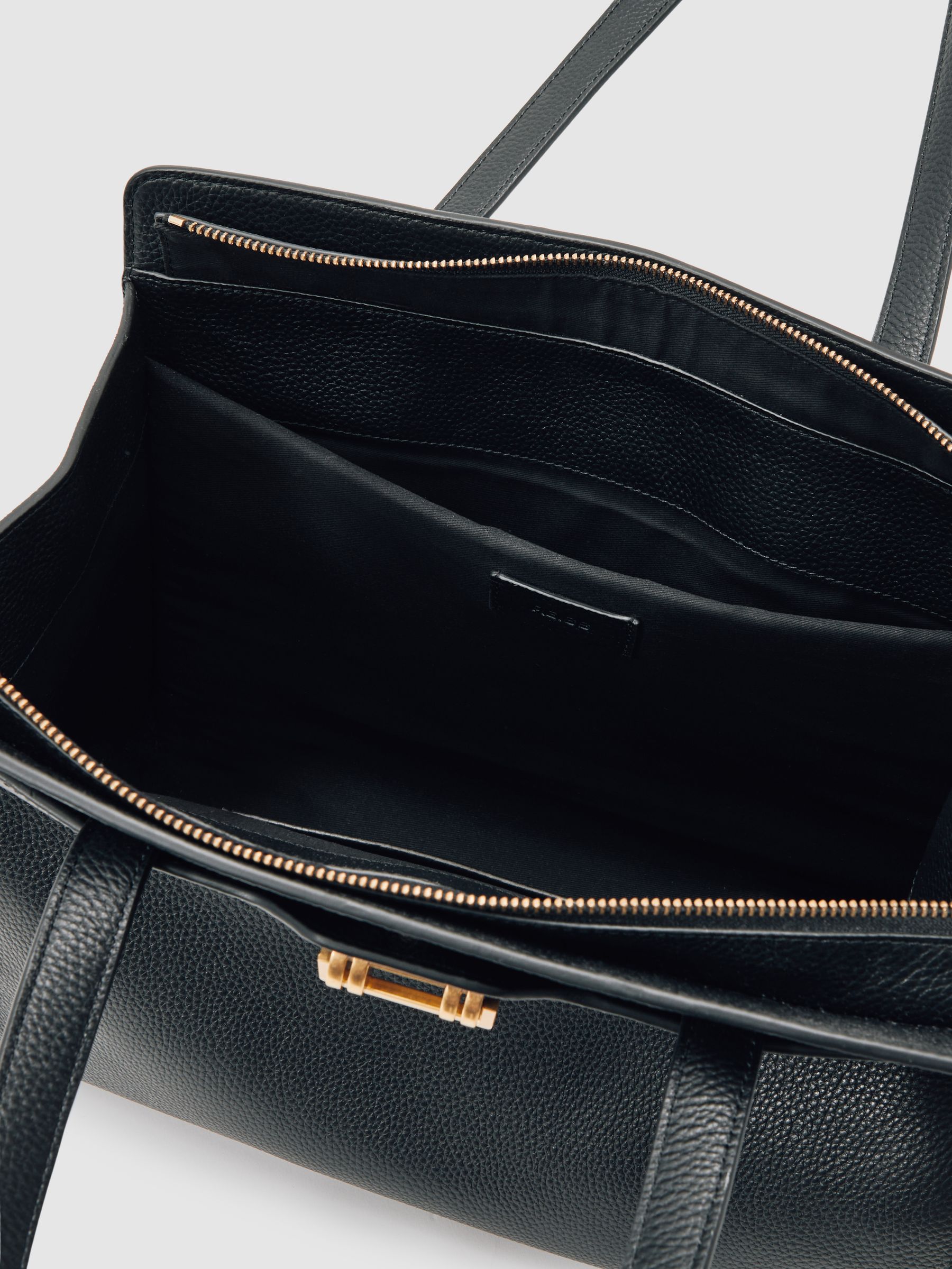 Grained Leather Tote Bag in Black