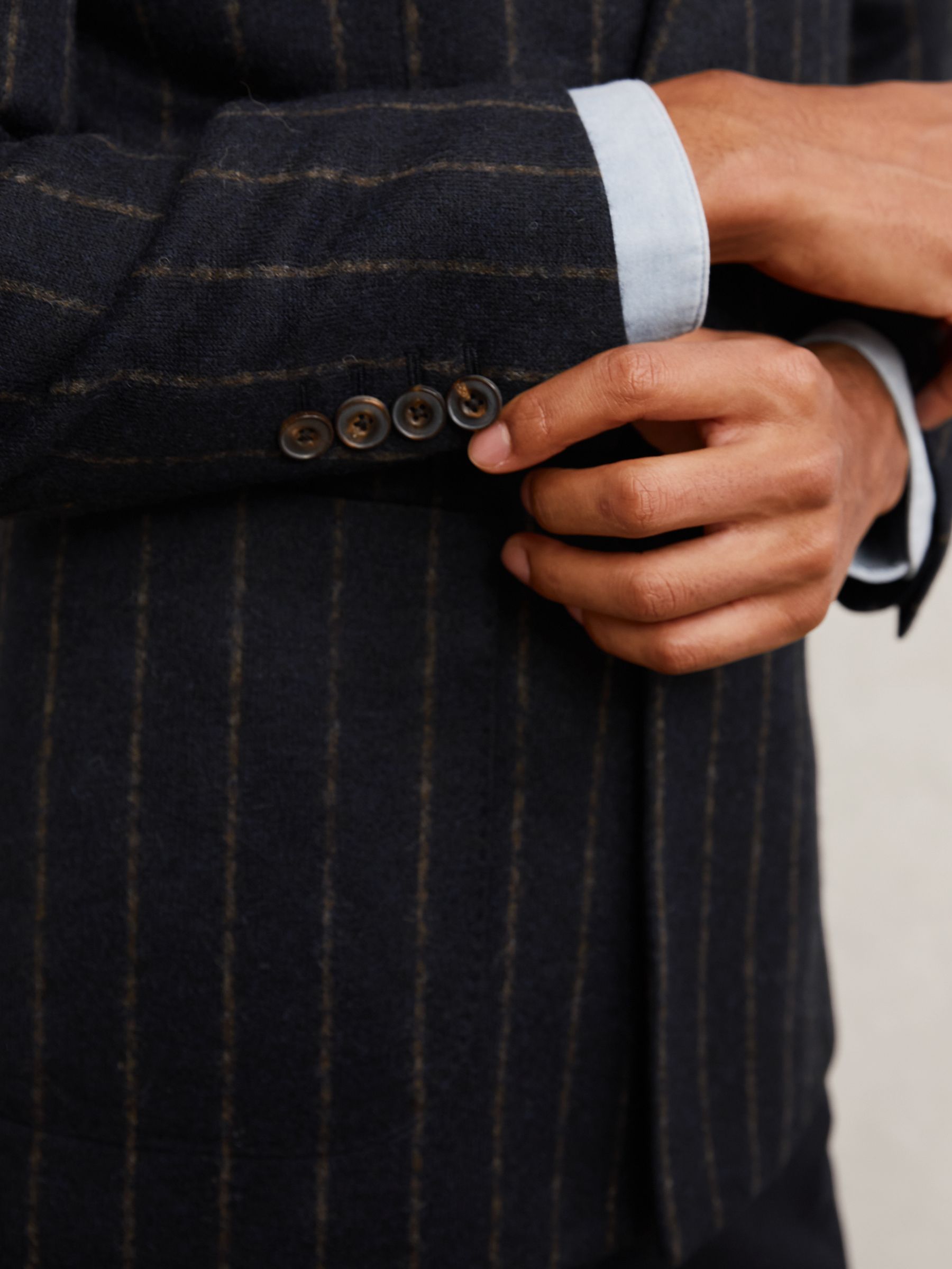 Double-Breasted Chalk-Stripe Blazer Tailored-Fit with Wool in Navy