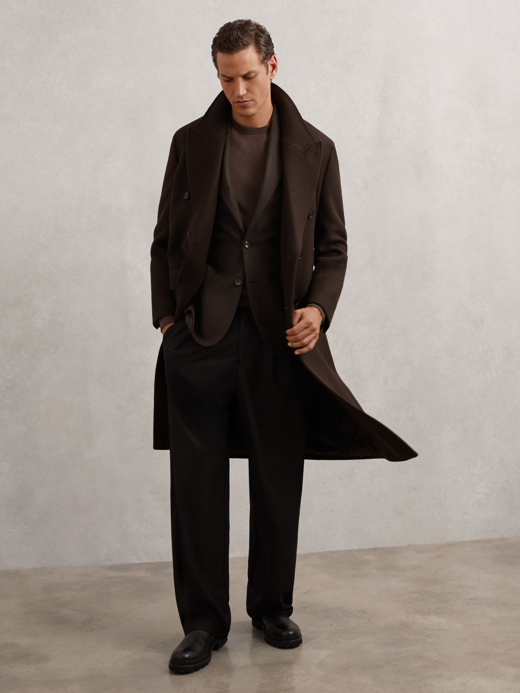 Flannel Slim-Fit Single-Breasted Blazer with Wool in Chocolate Brown