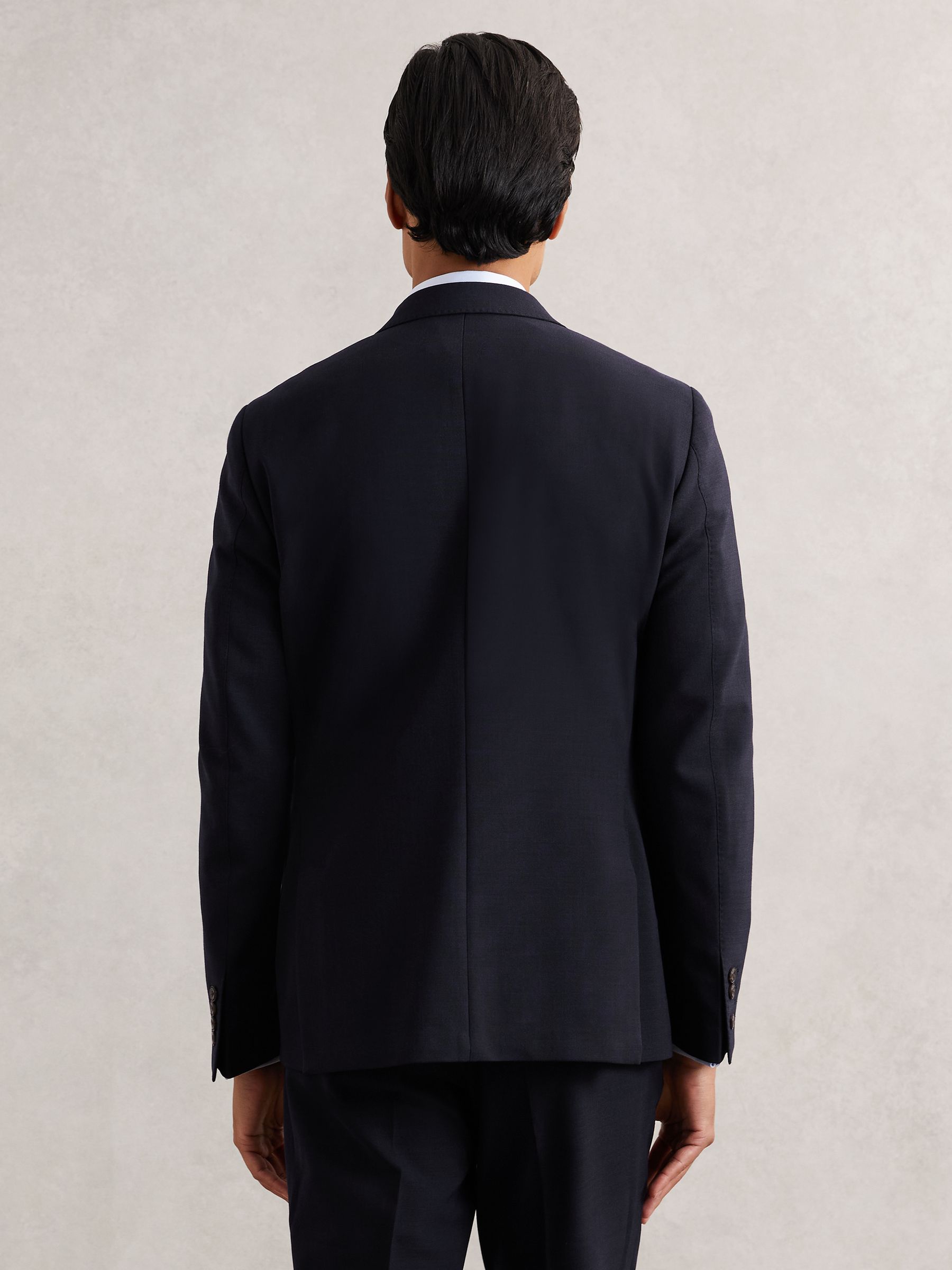 Double-Breasted Textured Suit Blazer Slim-Fit With Wool in Navy