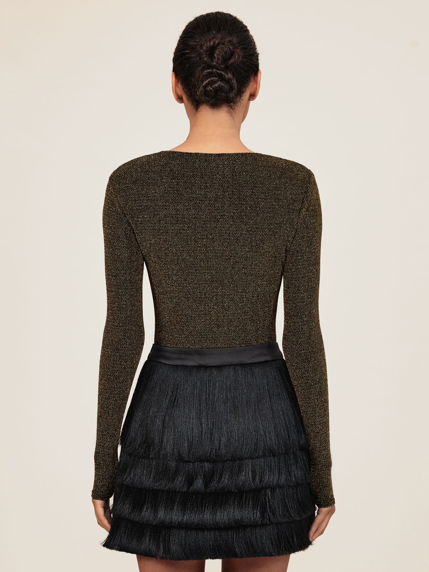 Metallic-Knit Long-Sleeve Top in Gold