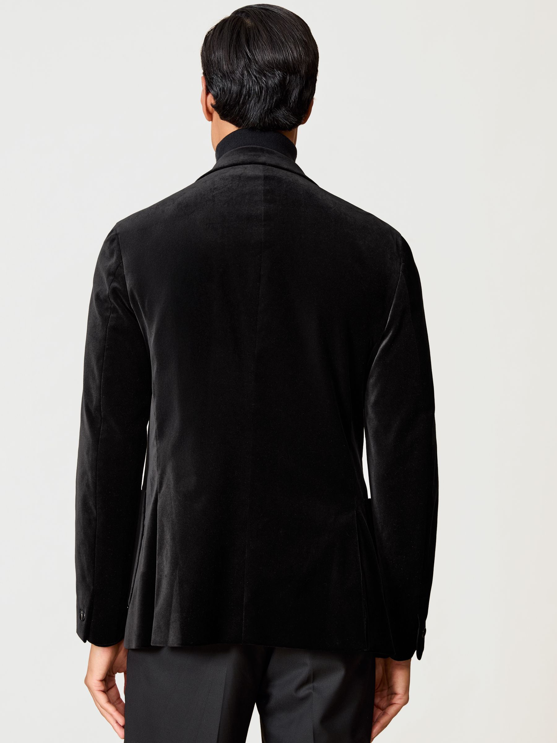 Double-Breasted Velvet Blazer Slim-Fit in Black