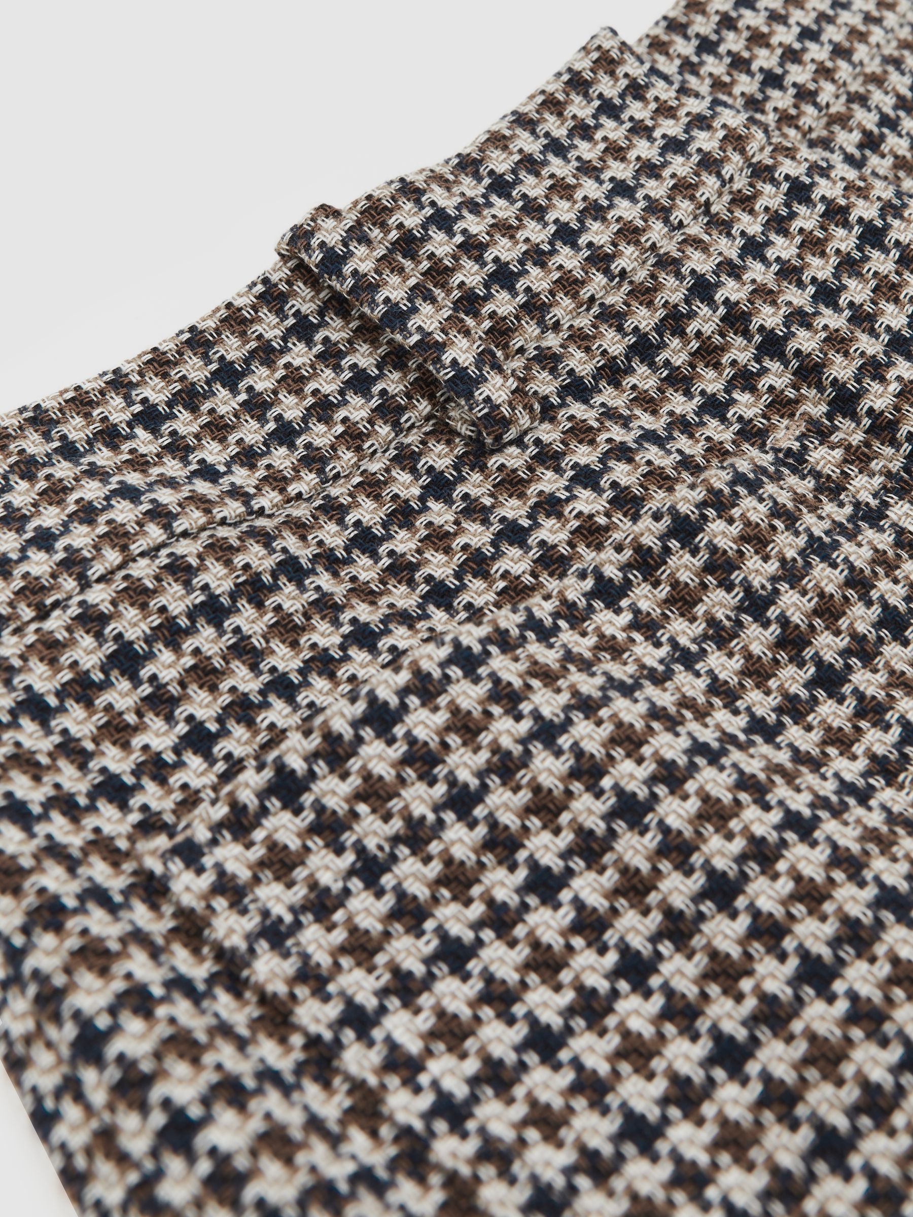 Cotton-Linen Check Flared Trousers in Navy Neutral Check