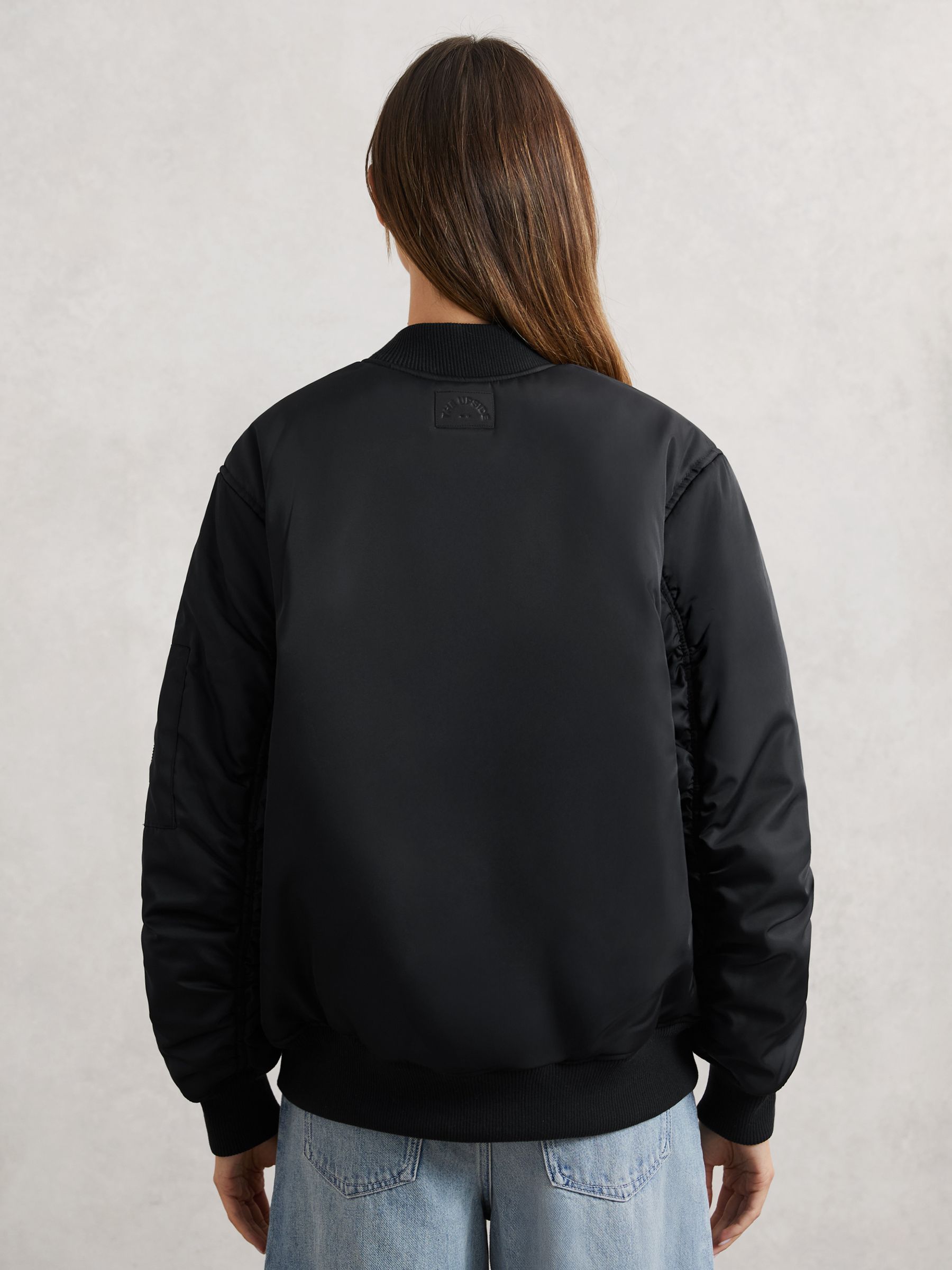 The Upside Ruched-Sleeve Bomber Jacket in Black