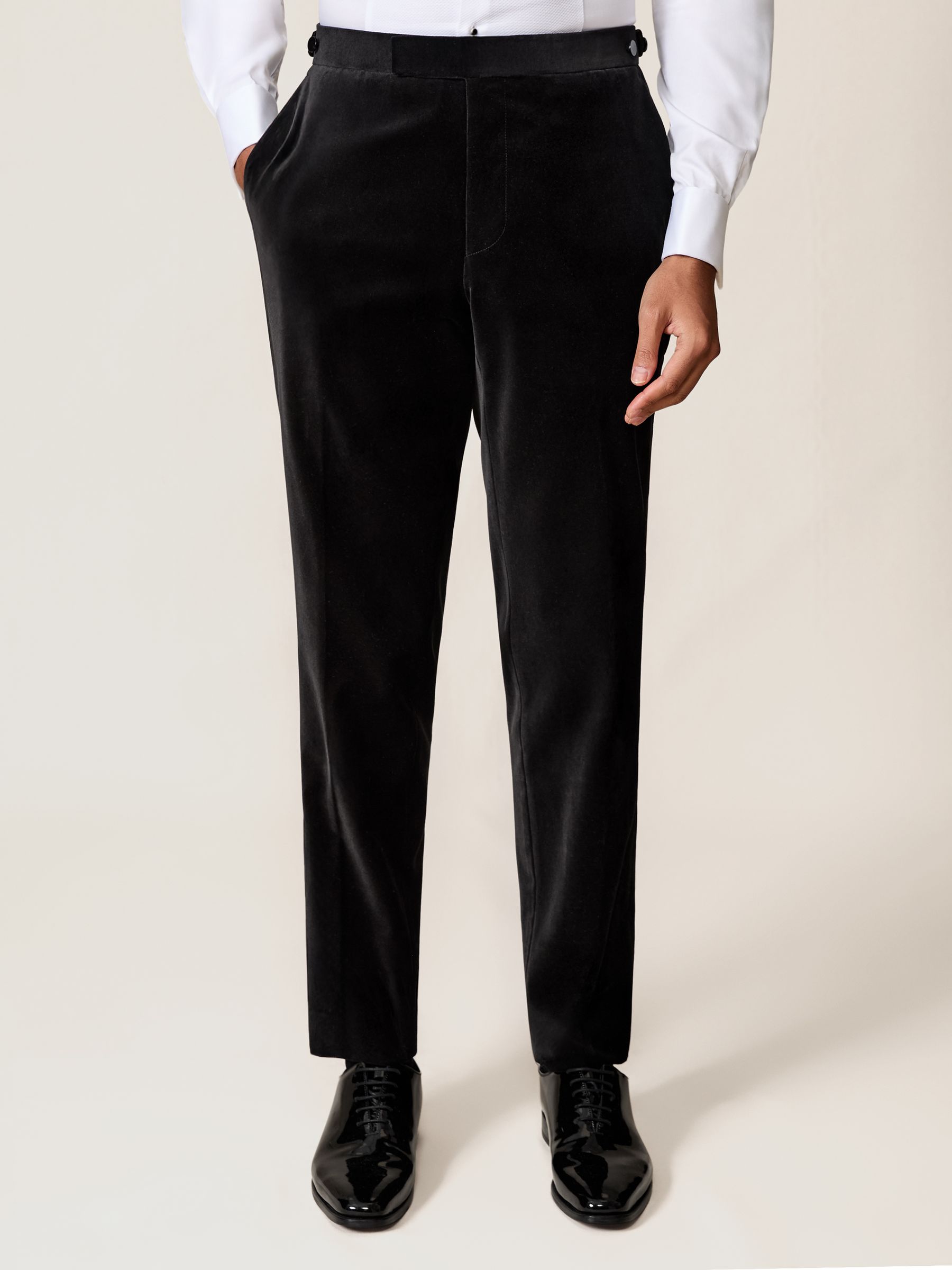 Velvet Slim-Fit Suit Trousers in Black