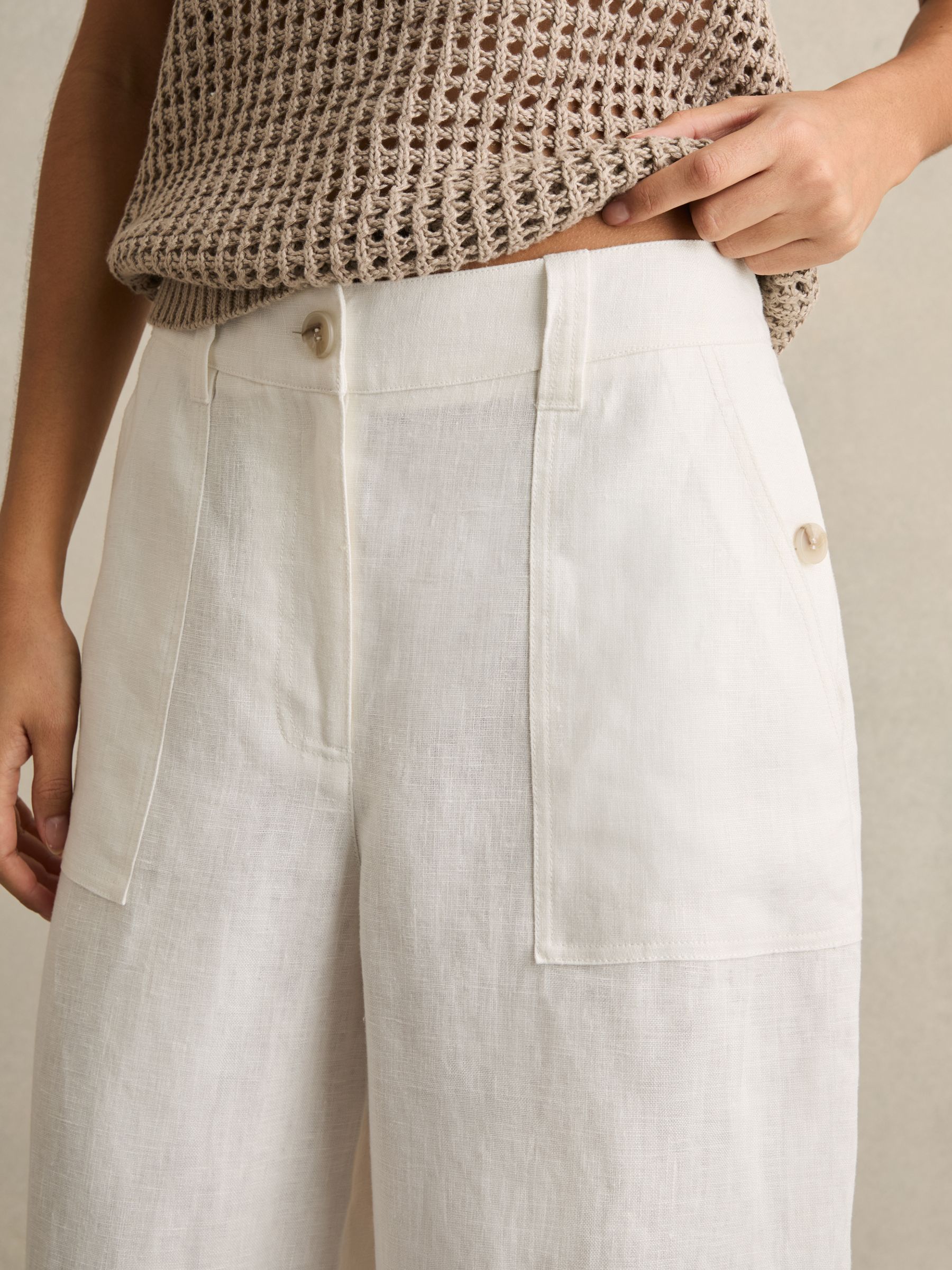 Petite Linen Wide-Leg Trousers in White