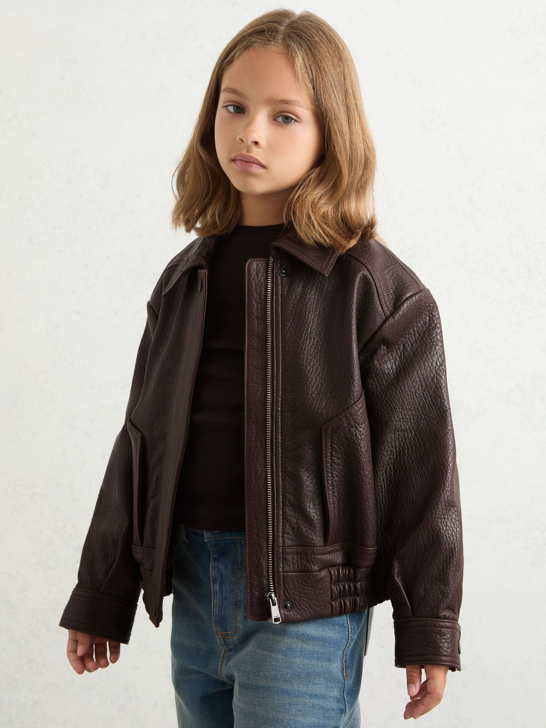 Oversize Leather Bomber Jacket in Burgundy