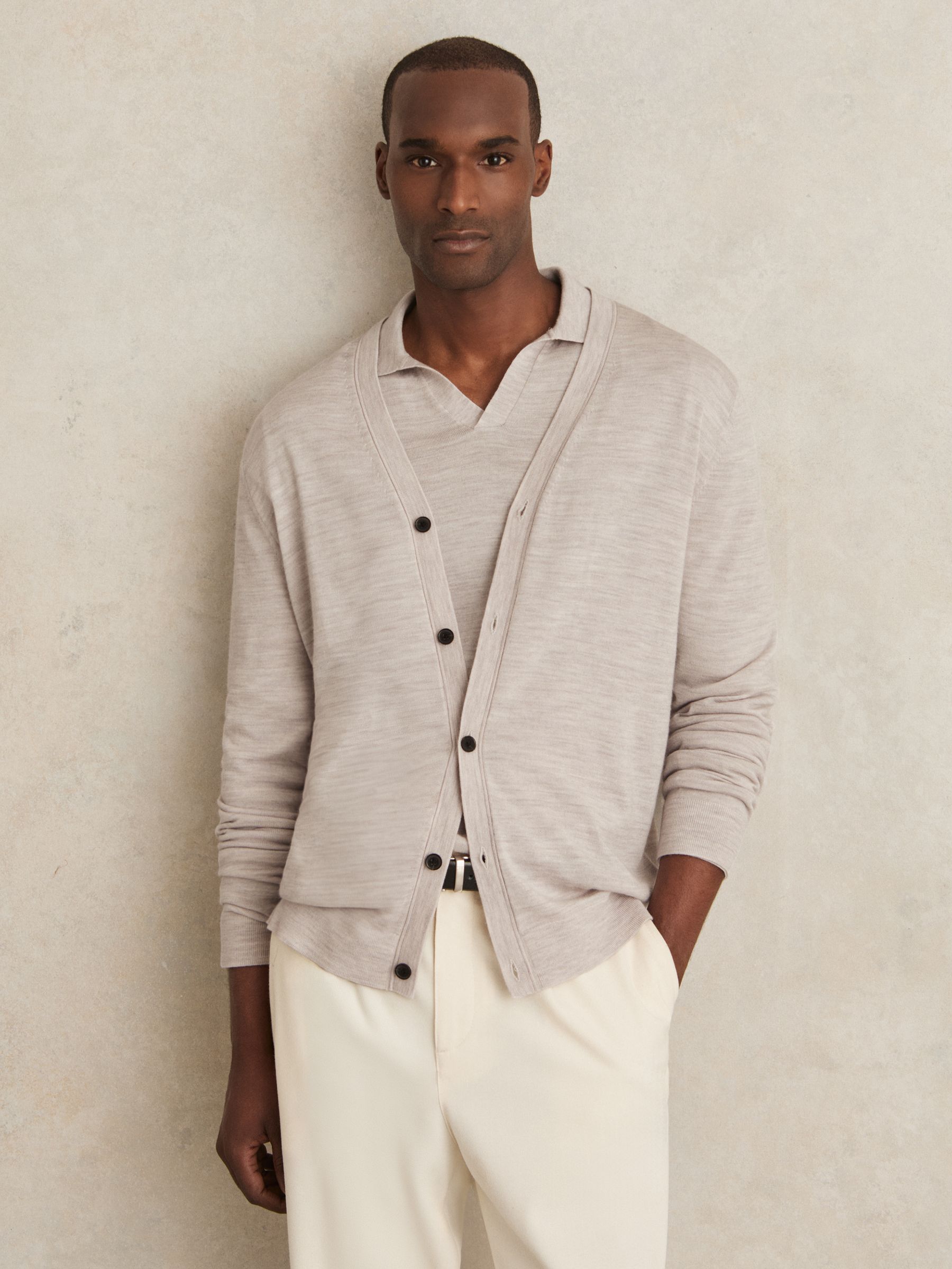Merino Wool Button-Through Cardigan in Derby Grey Melange
