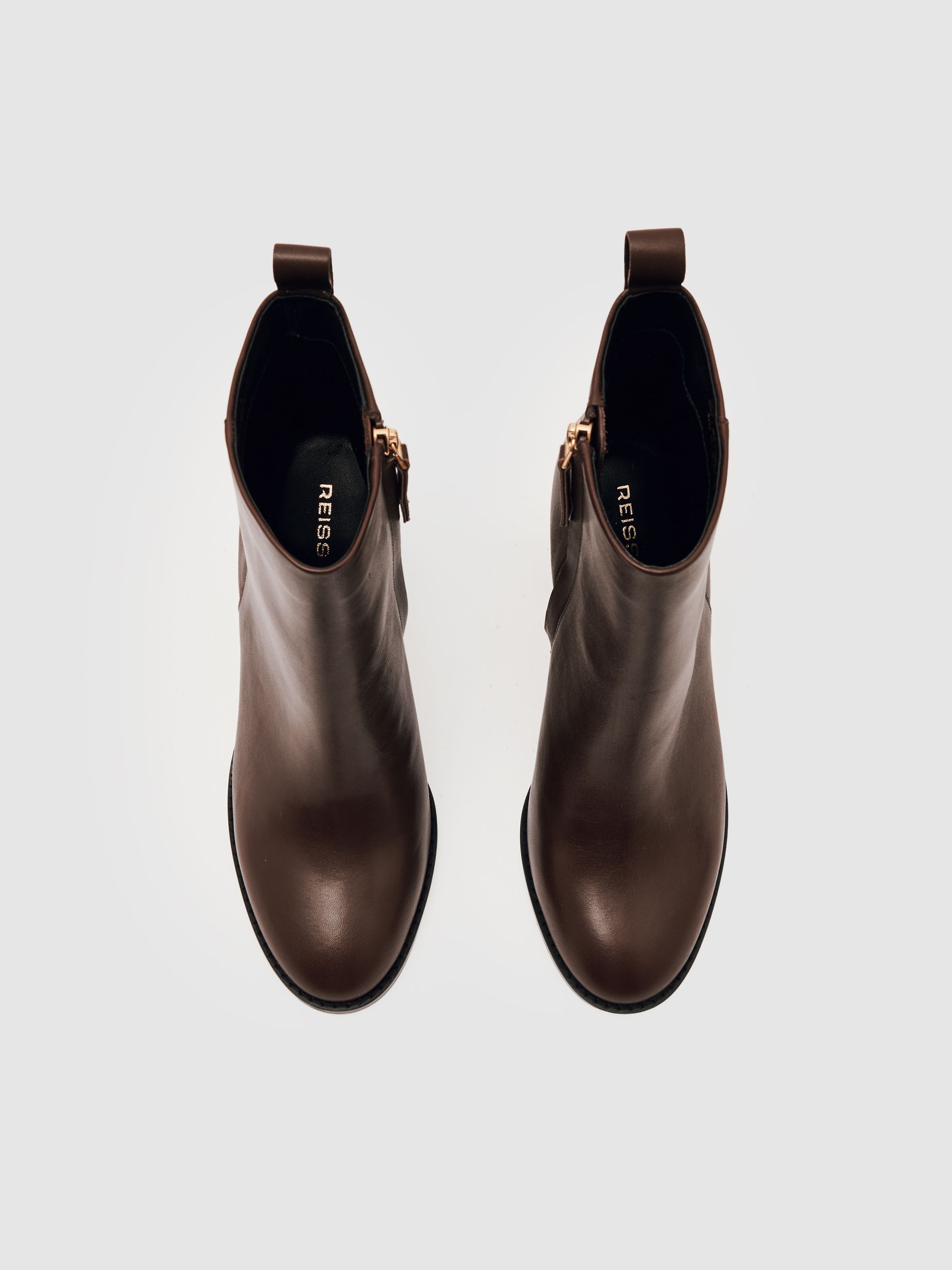 Leather Block-Heel Ankle Boots in Brown