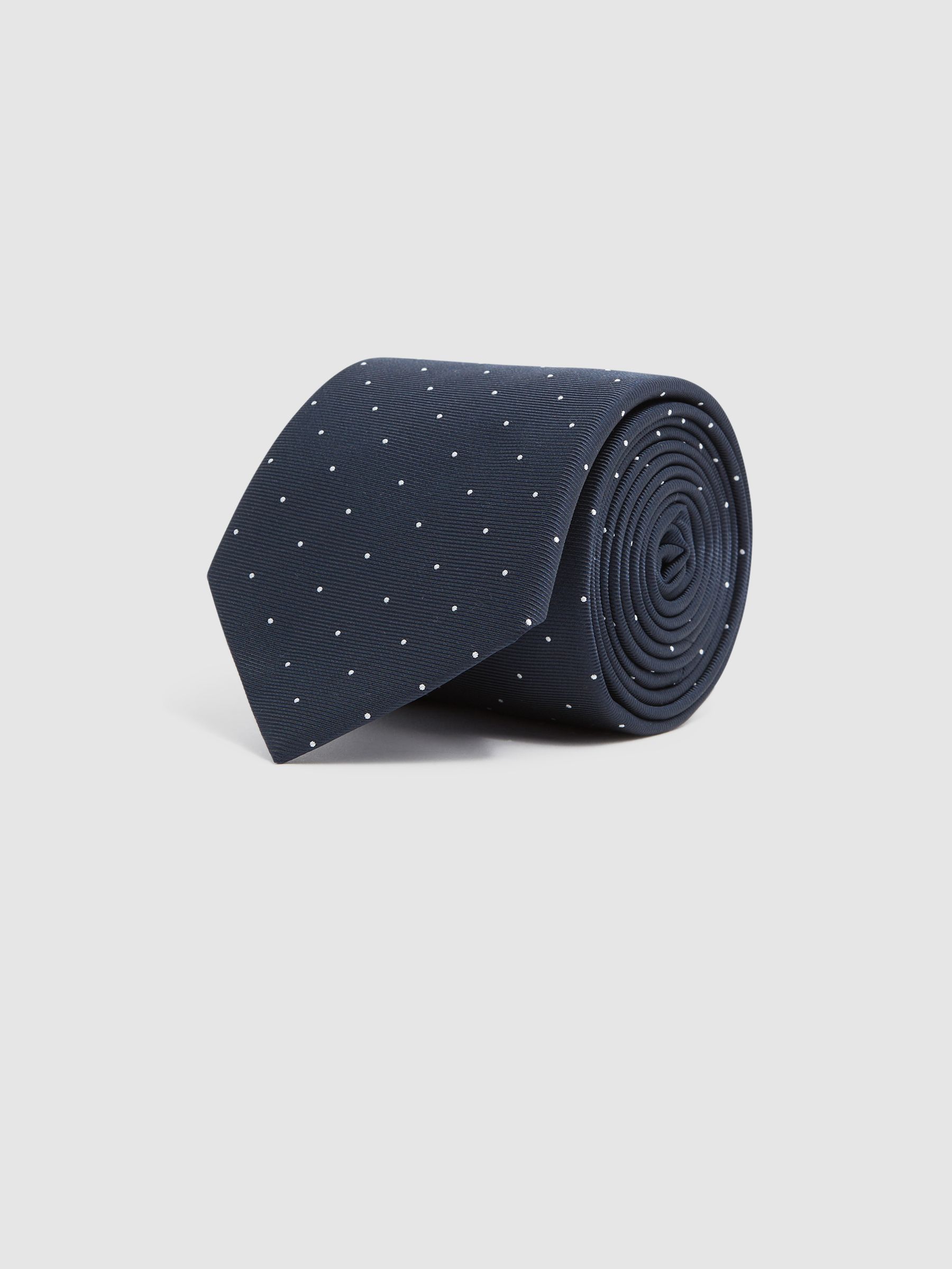 Polka Dot Silk Tie in Navy