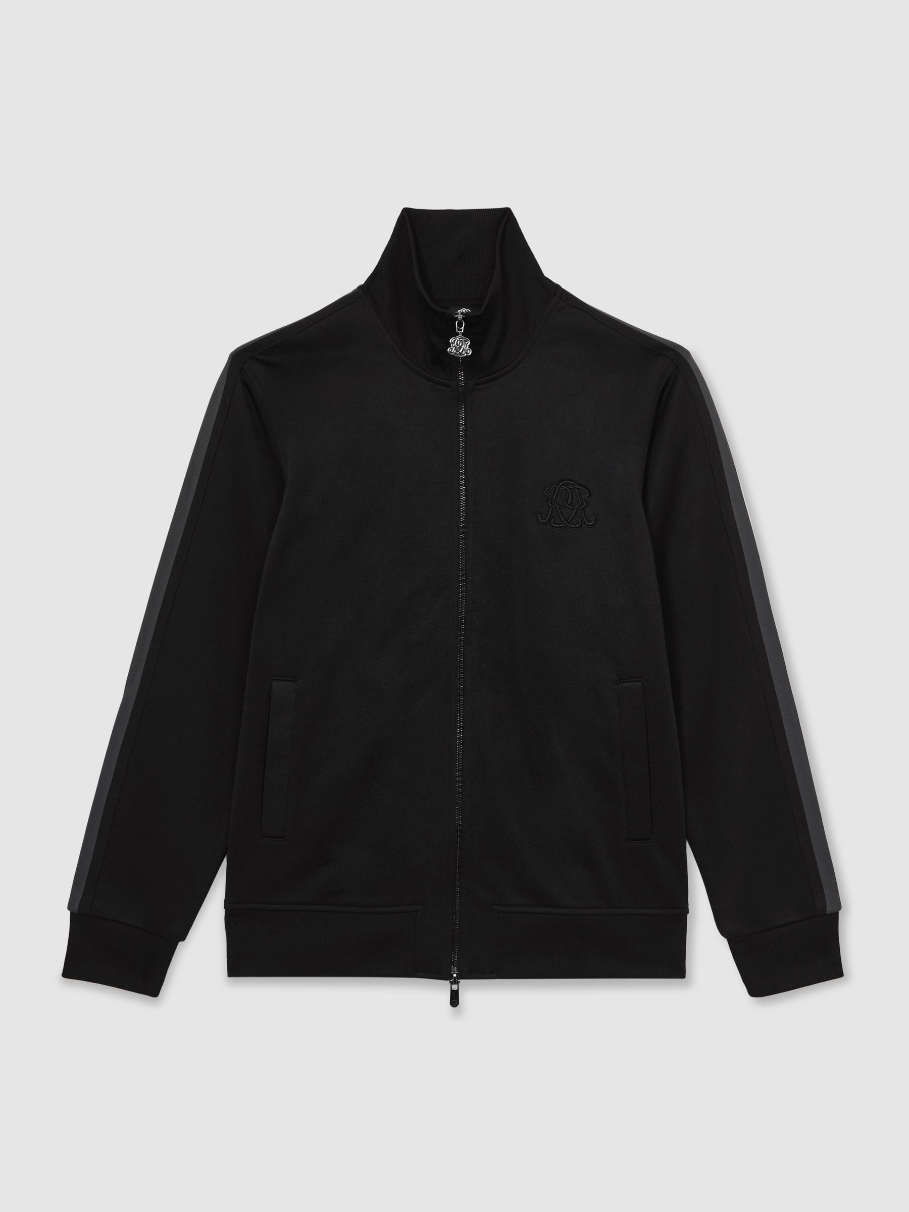 Monogram Zip-Through Relaxed Track Top in Black