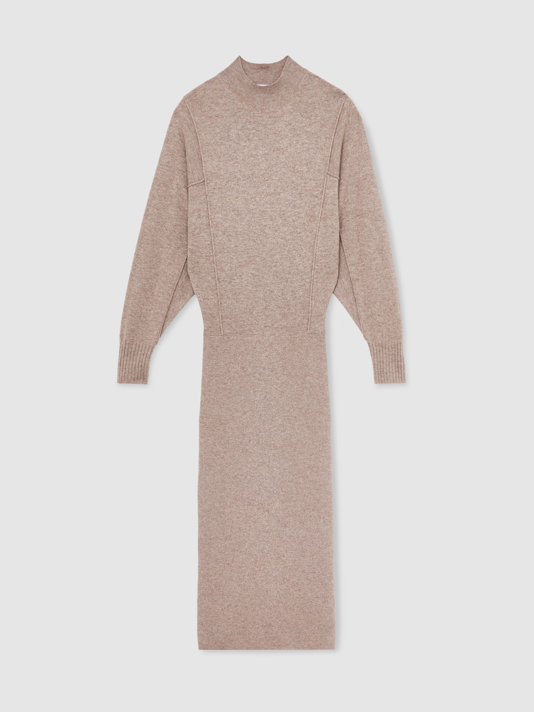 Wool-Blend High-Neck Knitted Dress with Cashmere in Neutral