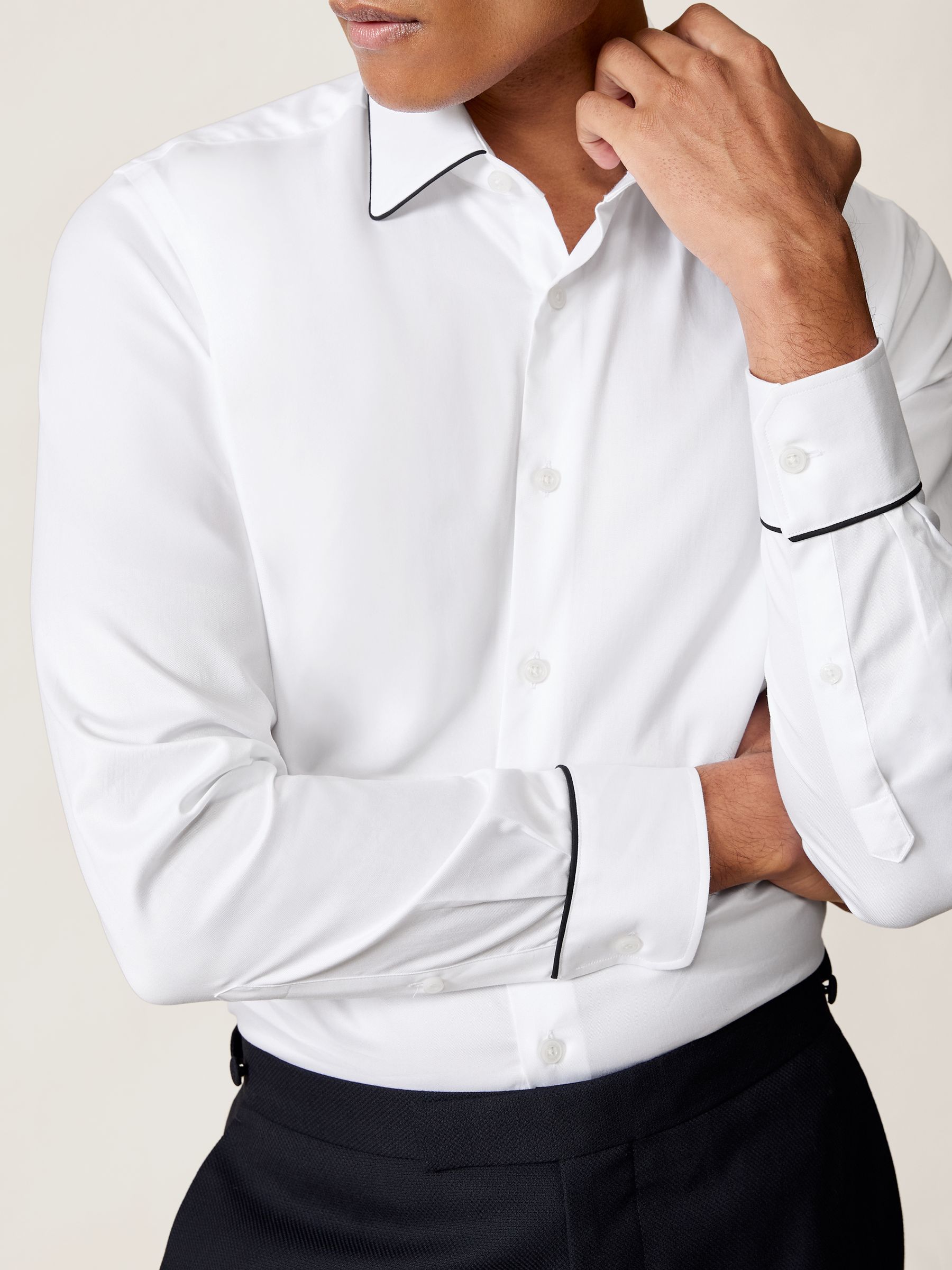 Twill Piped Long-Sleeve Shirt in White