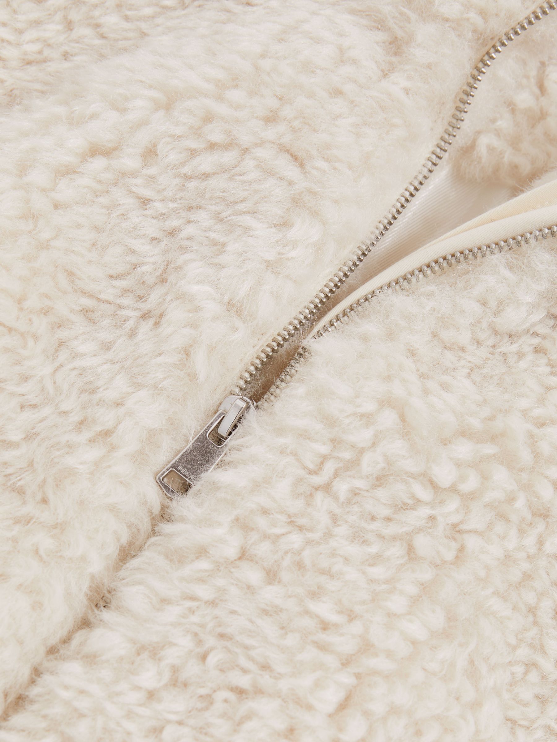 Faux-Shearling Funnel-Neck Coat in Ivory