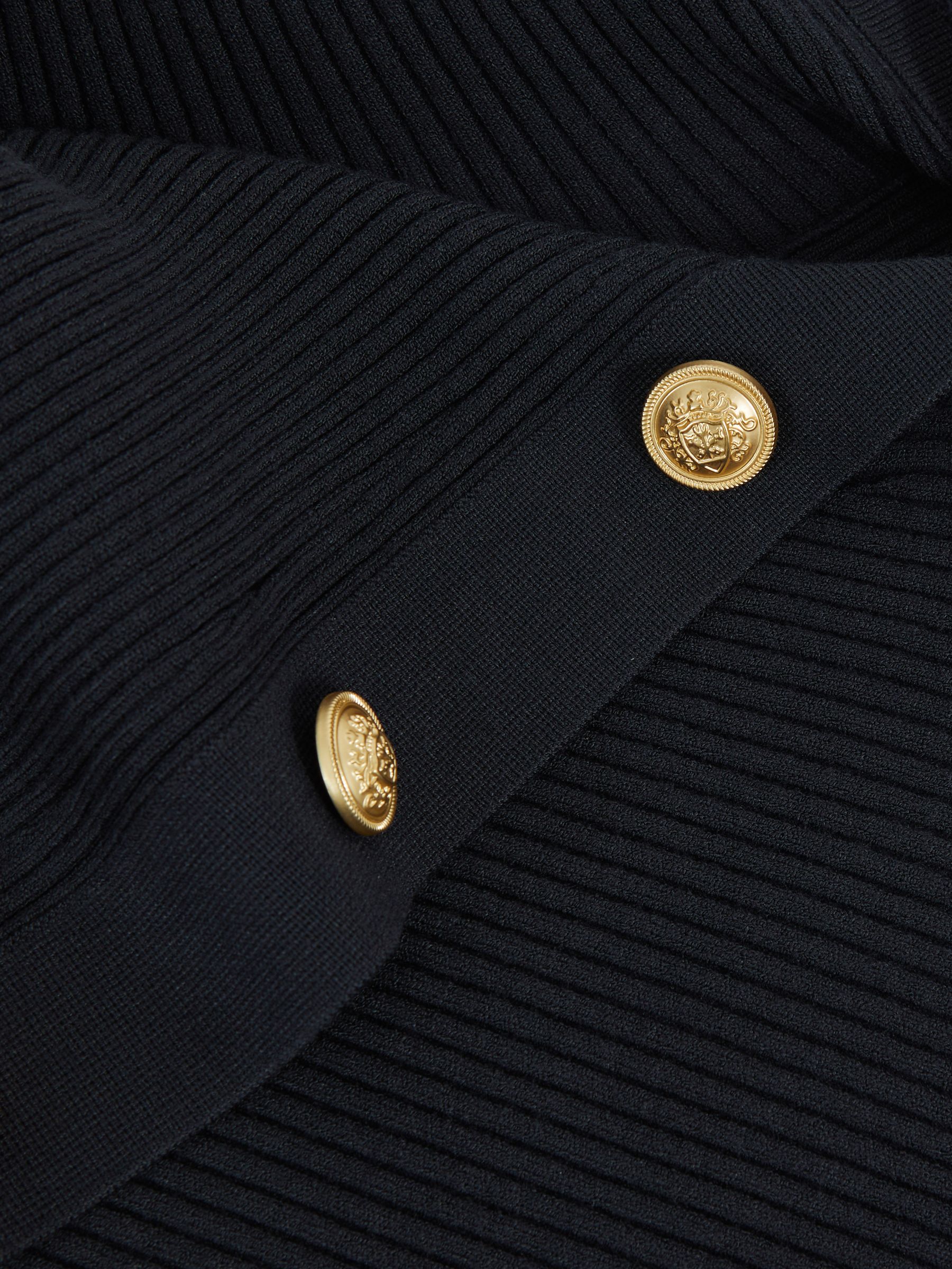 Rib-Knit Button Shawl Jumper in Navy