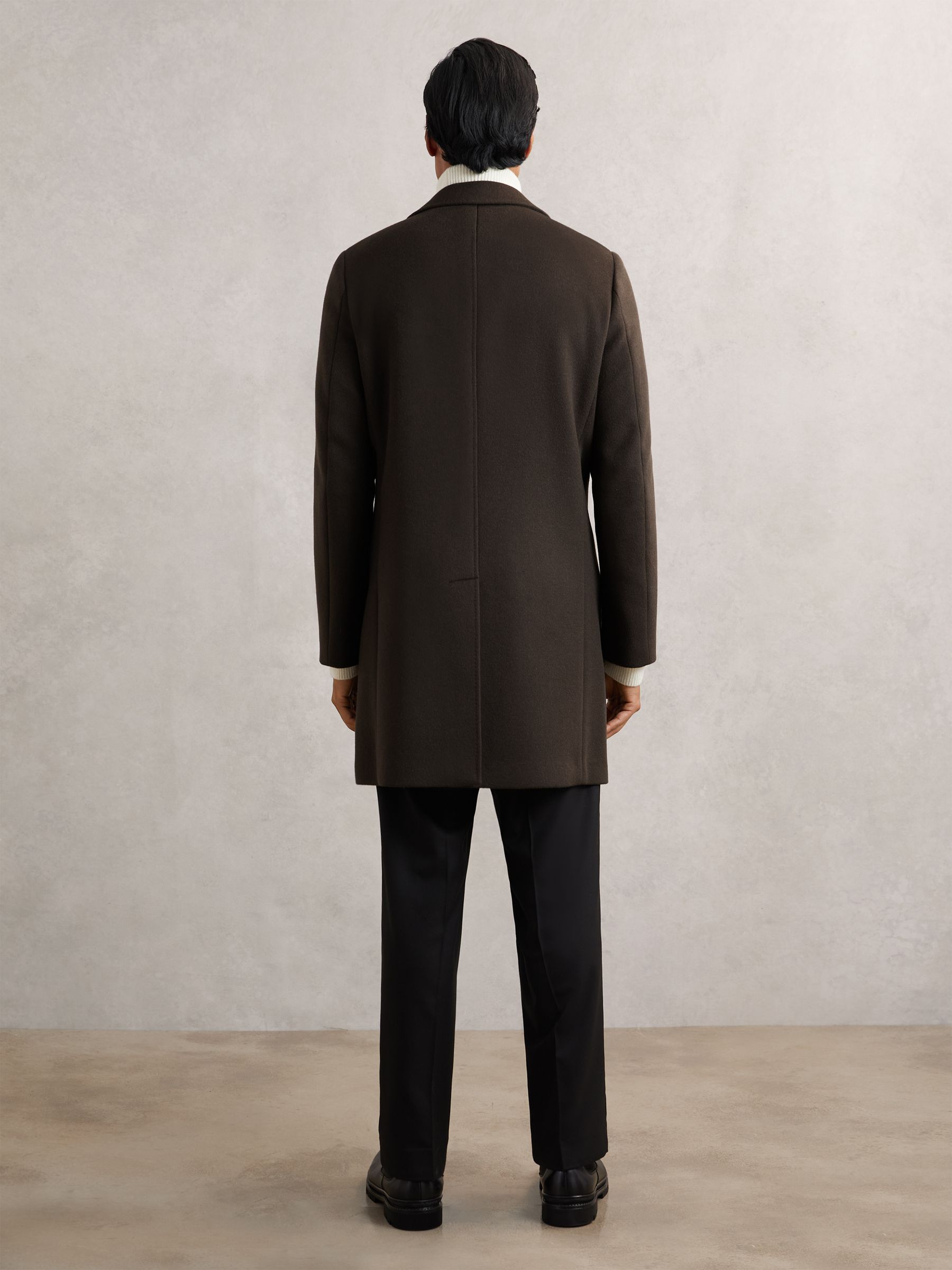 Wool-Blend Double-Breasted Overcoat in Dark Khaki Green