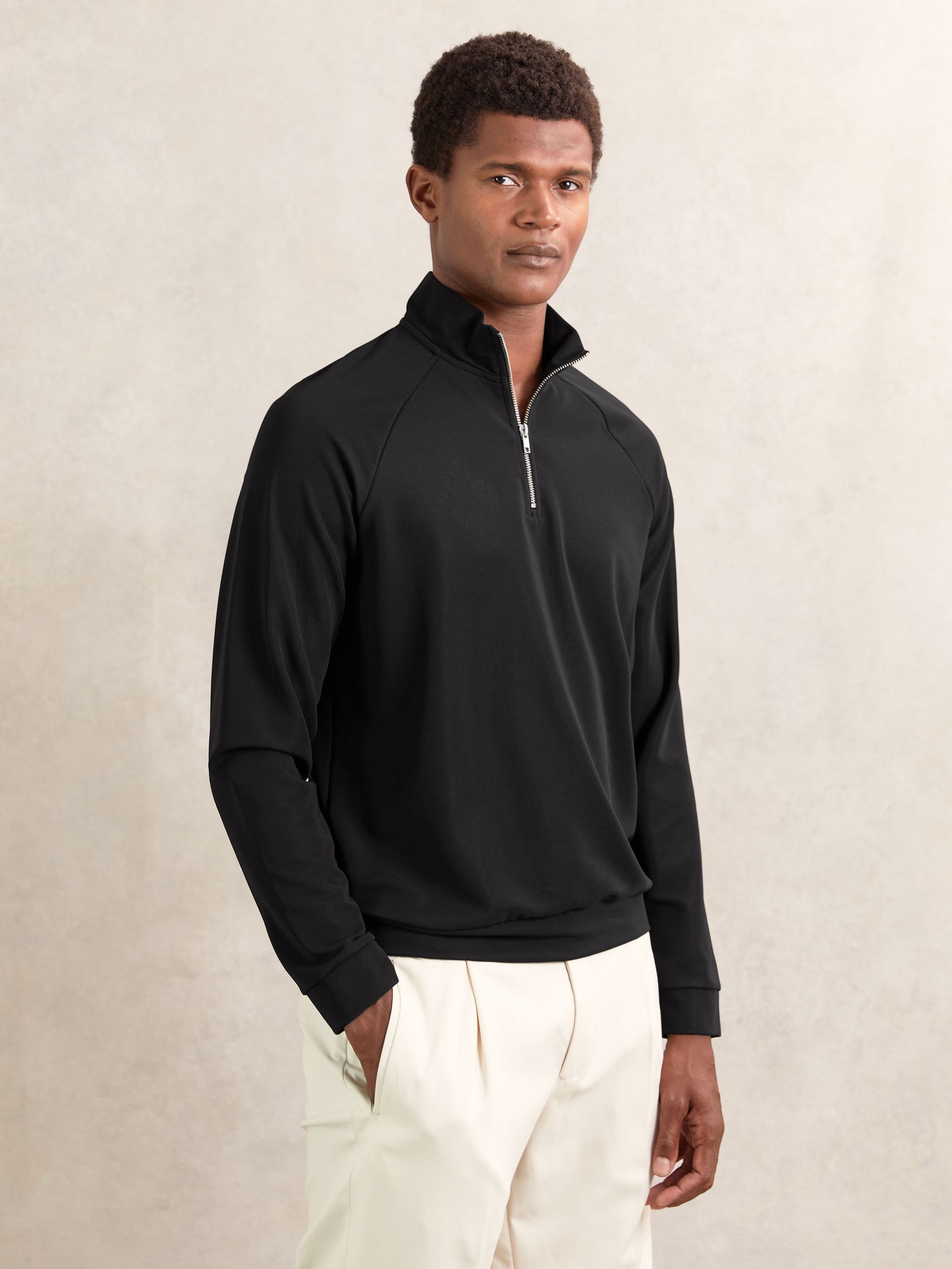 Half-Zip Funnel-Neck Sweatshirt in Black