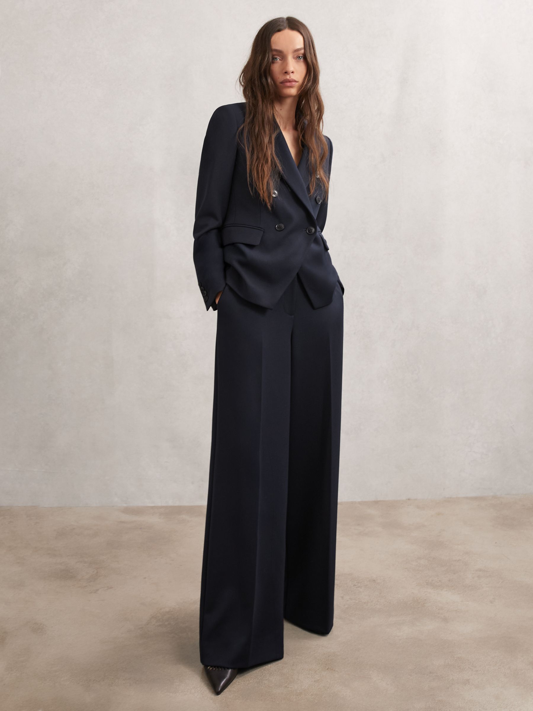 Petite Double-Breasted Suit Blazer in Black