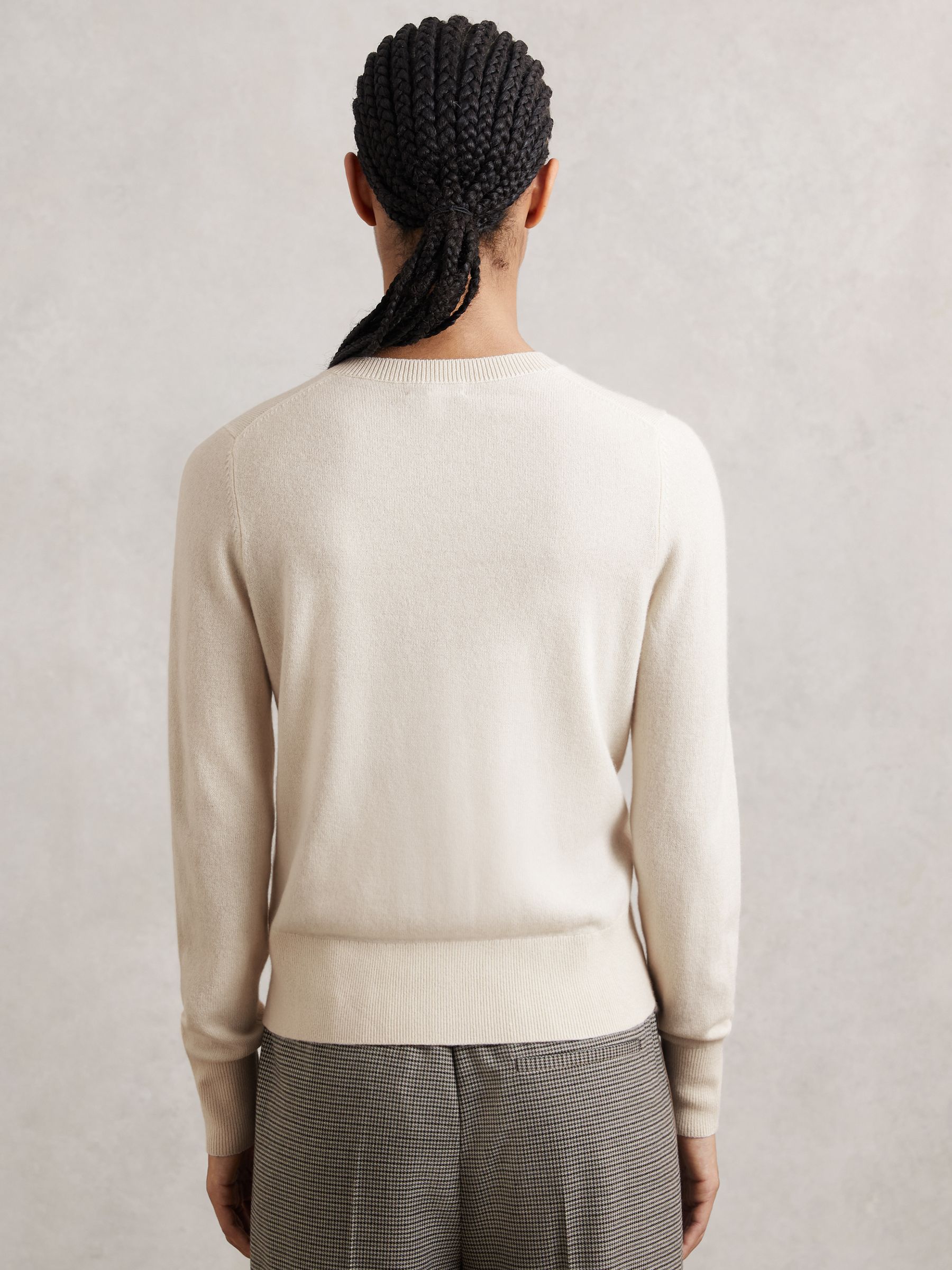 Wool-Blend Crew-Neck Cardigan With Cashmere in Cream