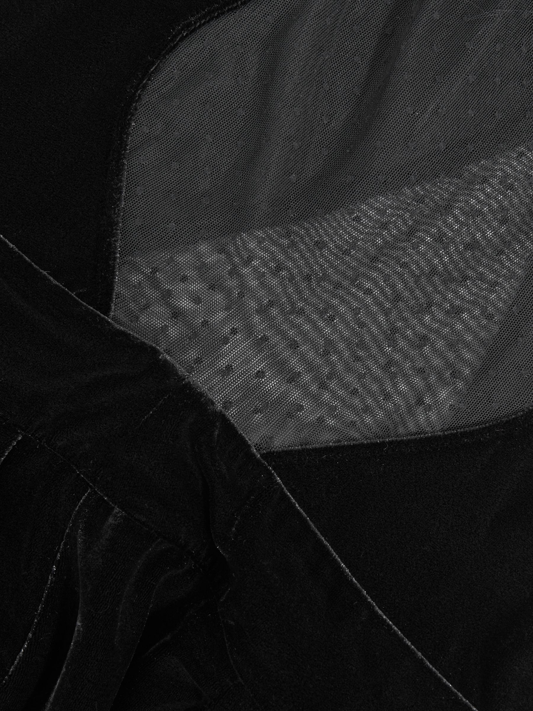 Velvet Sheer-Panel Wide-Leg Jumpsuit in Black