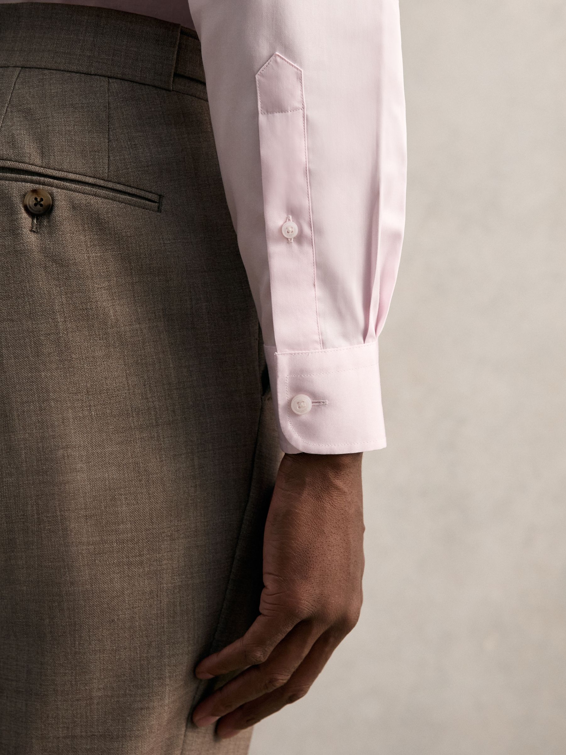 Regular Fit Cotton-Satin Regular-Fit Stripe Shirt in Pink