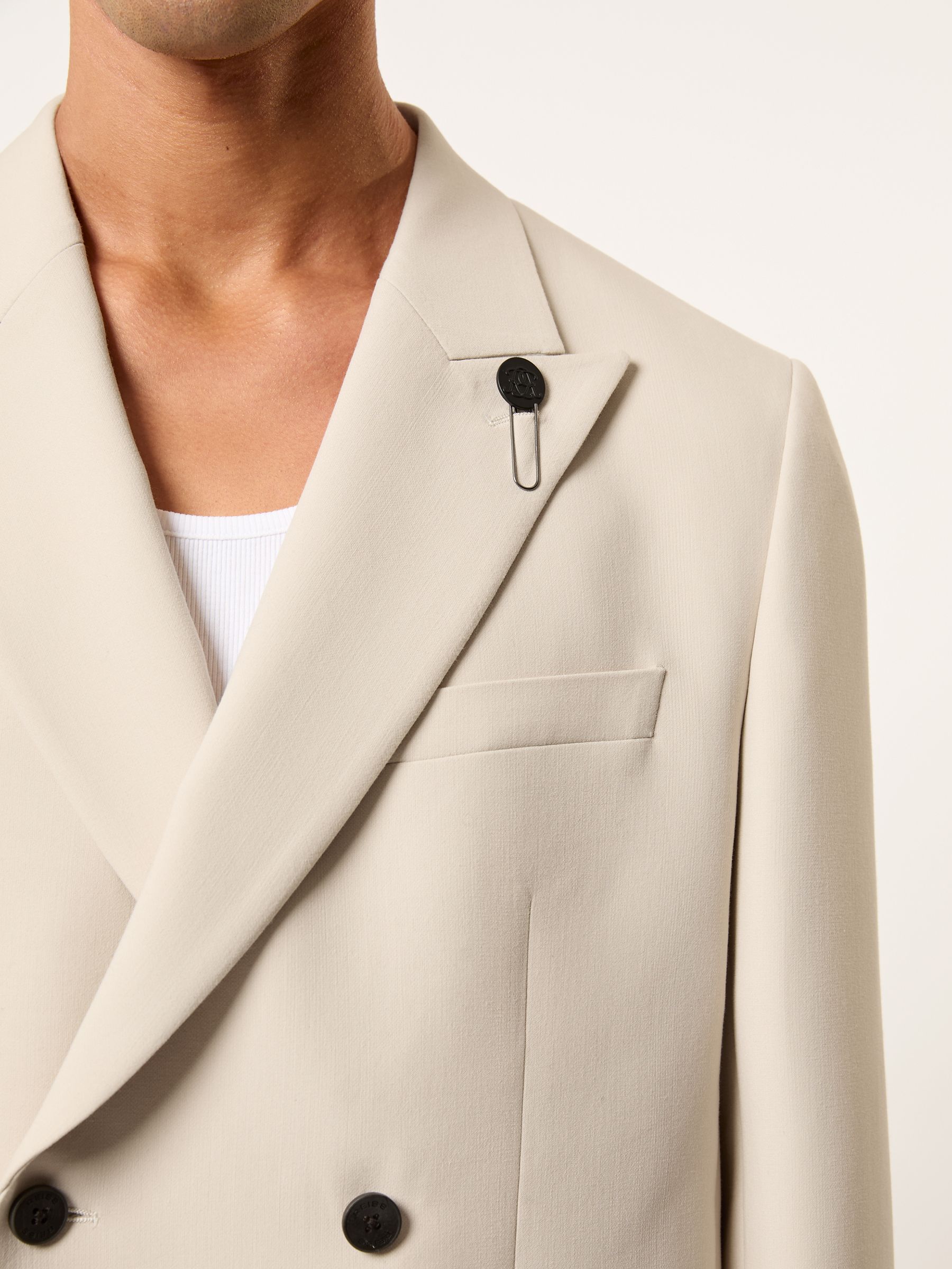Monogram Relaxed Double-Breasted Blazer in Stone