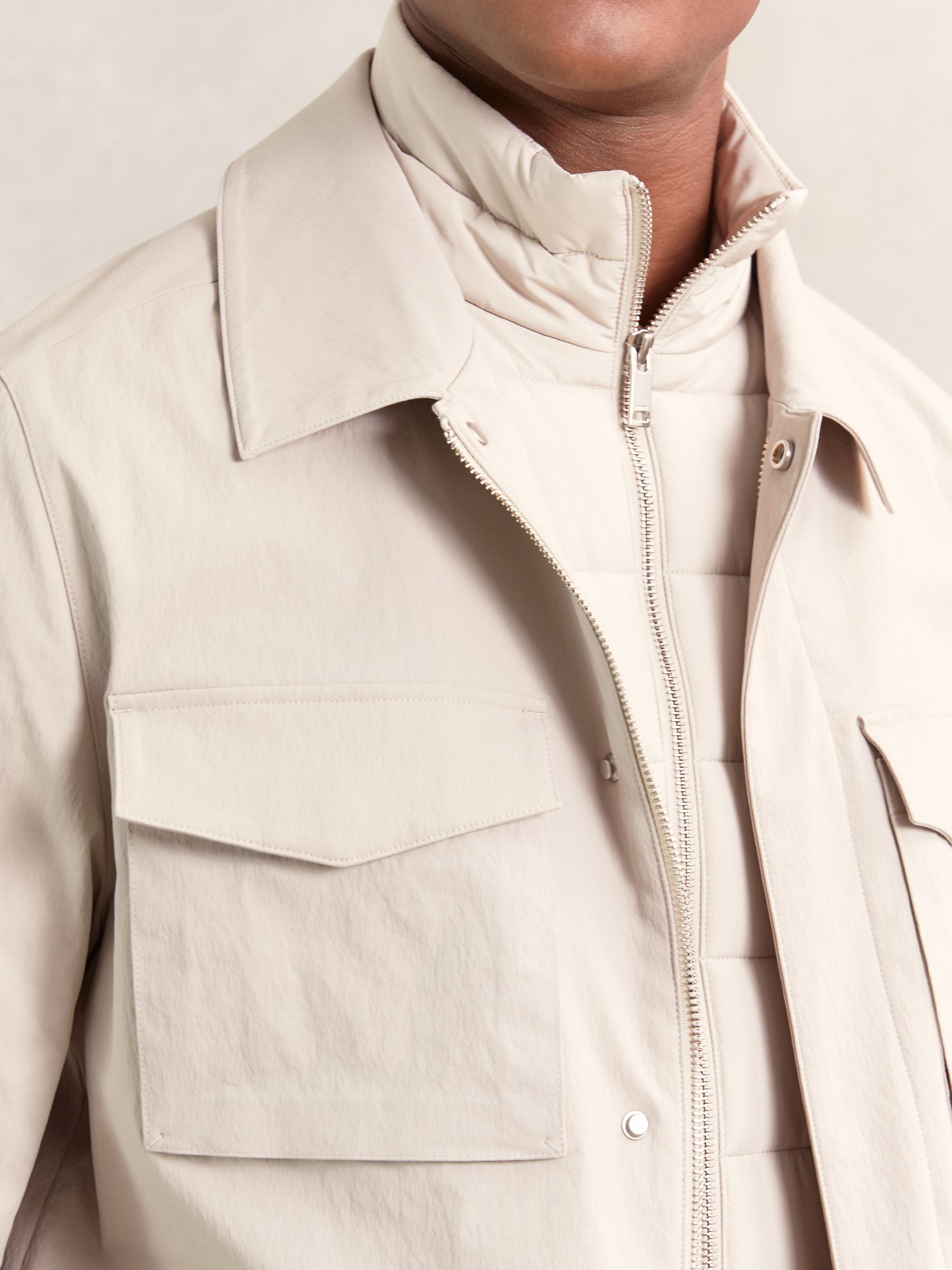 Removable-Gilet Safari Jacket in Stone