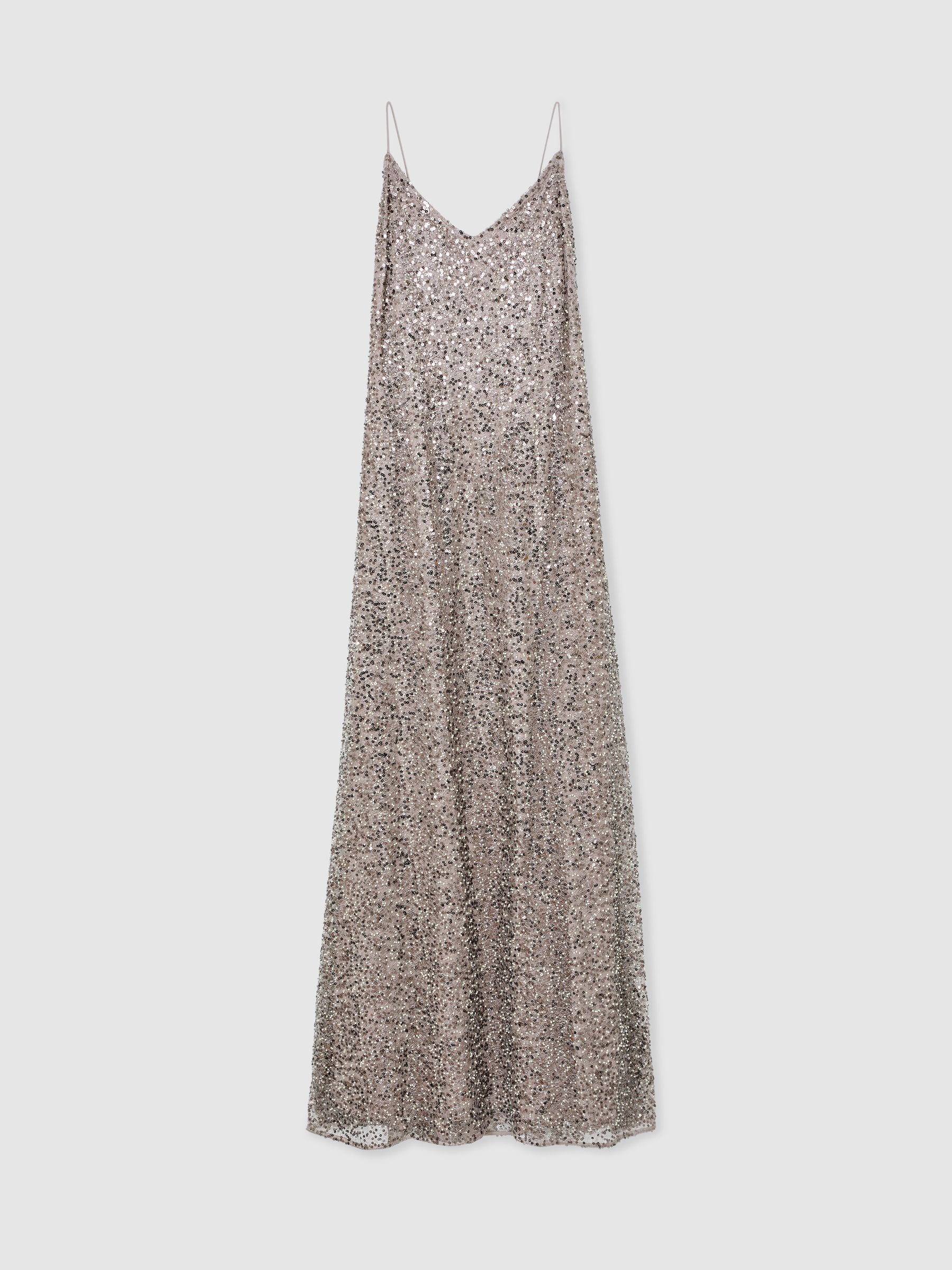 Sequin Maxi Slip Dress in Silver
