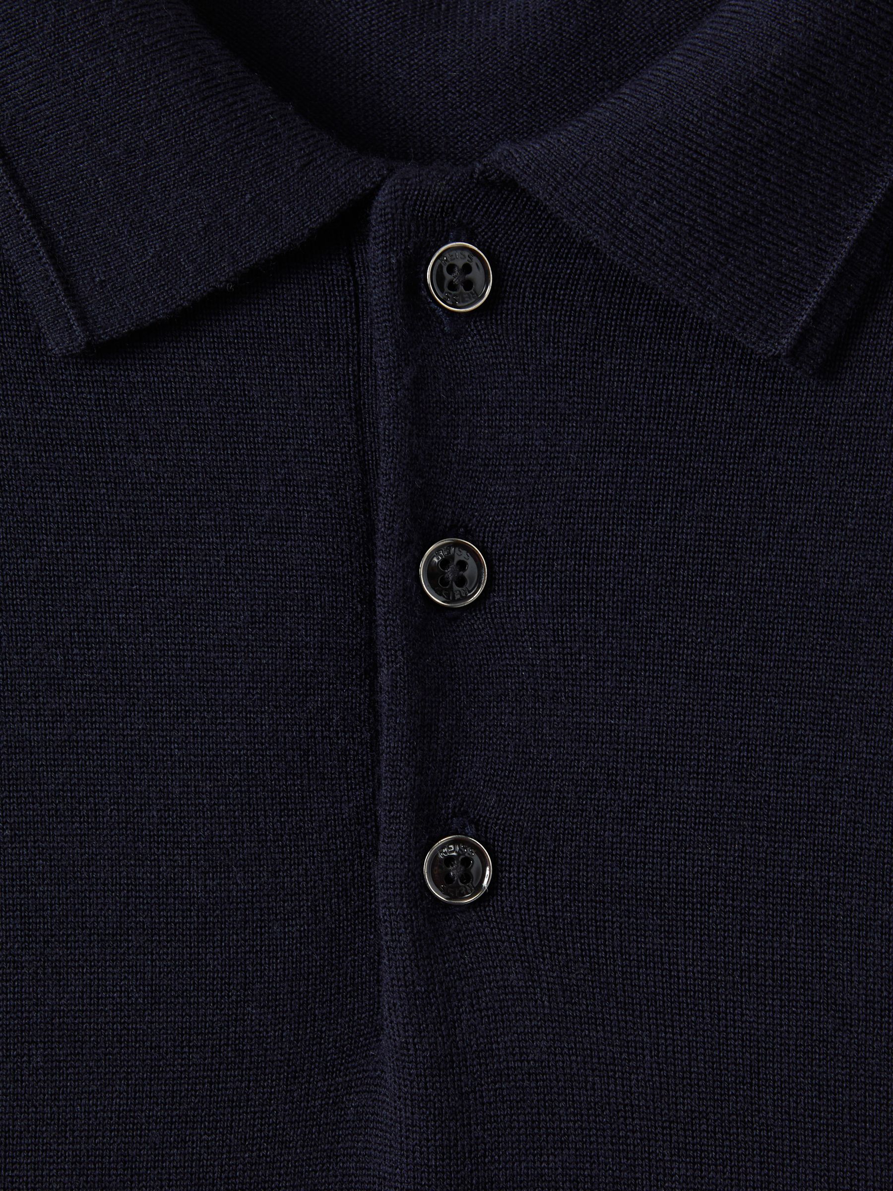 Merino Wool Long-Sleeve Polo Shirt in Navy