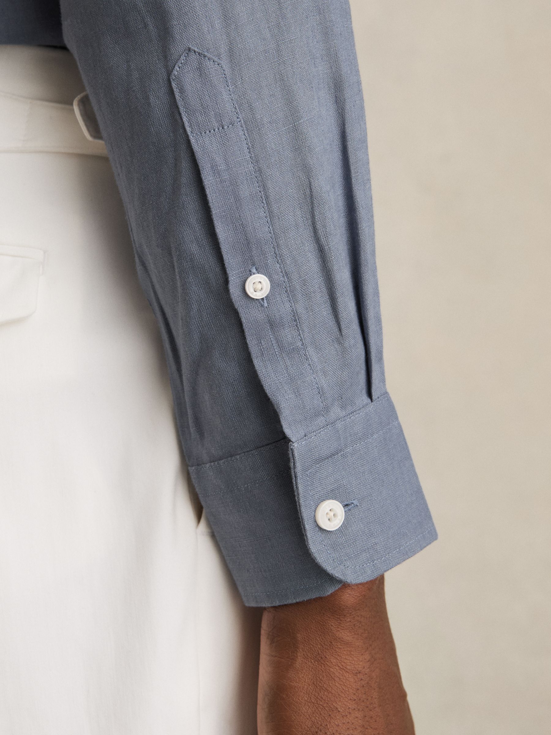 Linen Button-Through Shirt in Airforce Blue