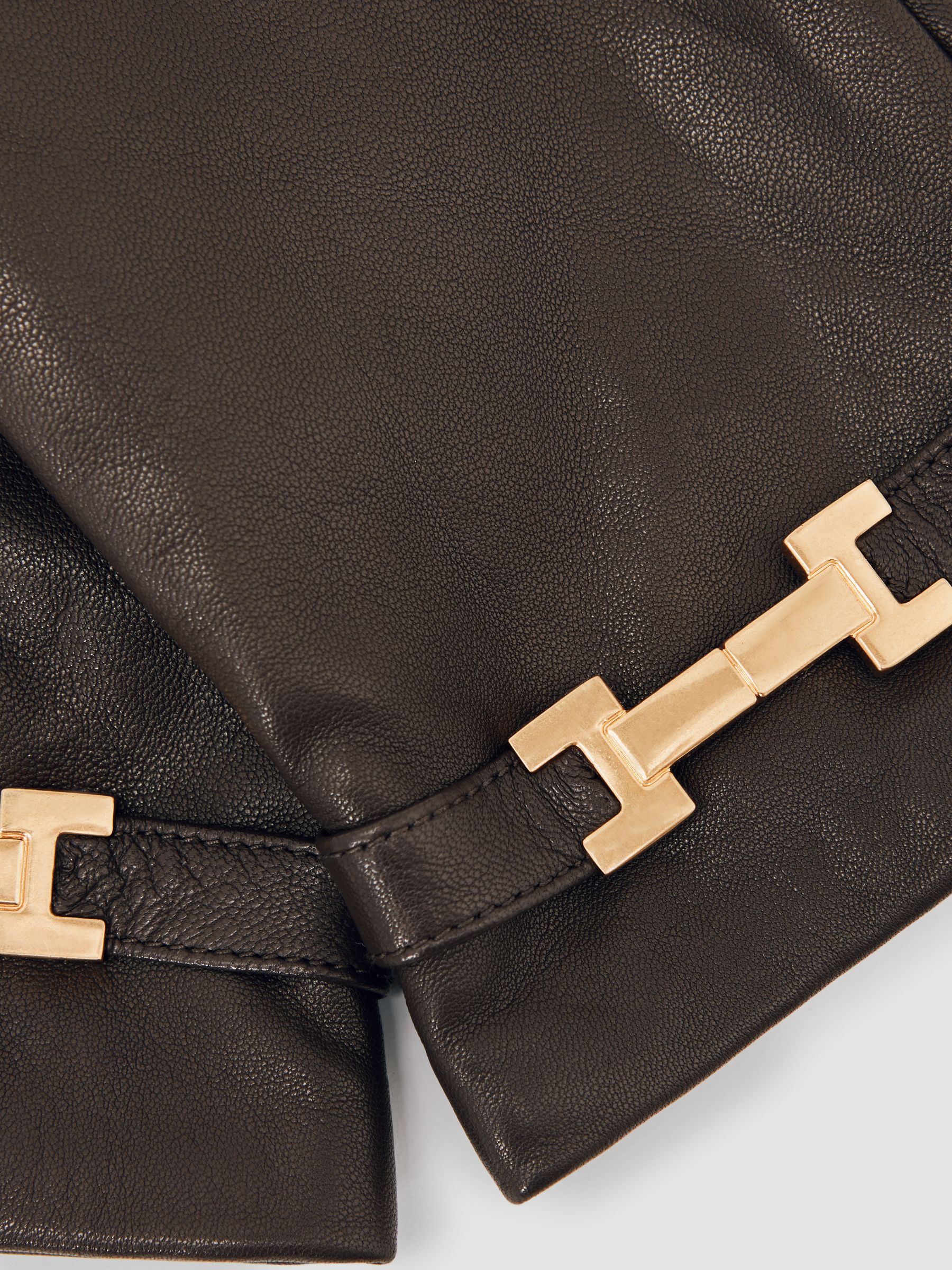 Leather Hardware-Embellished Gloves in Chocolate